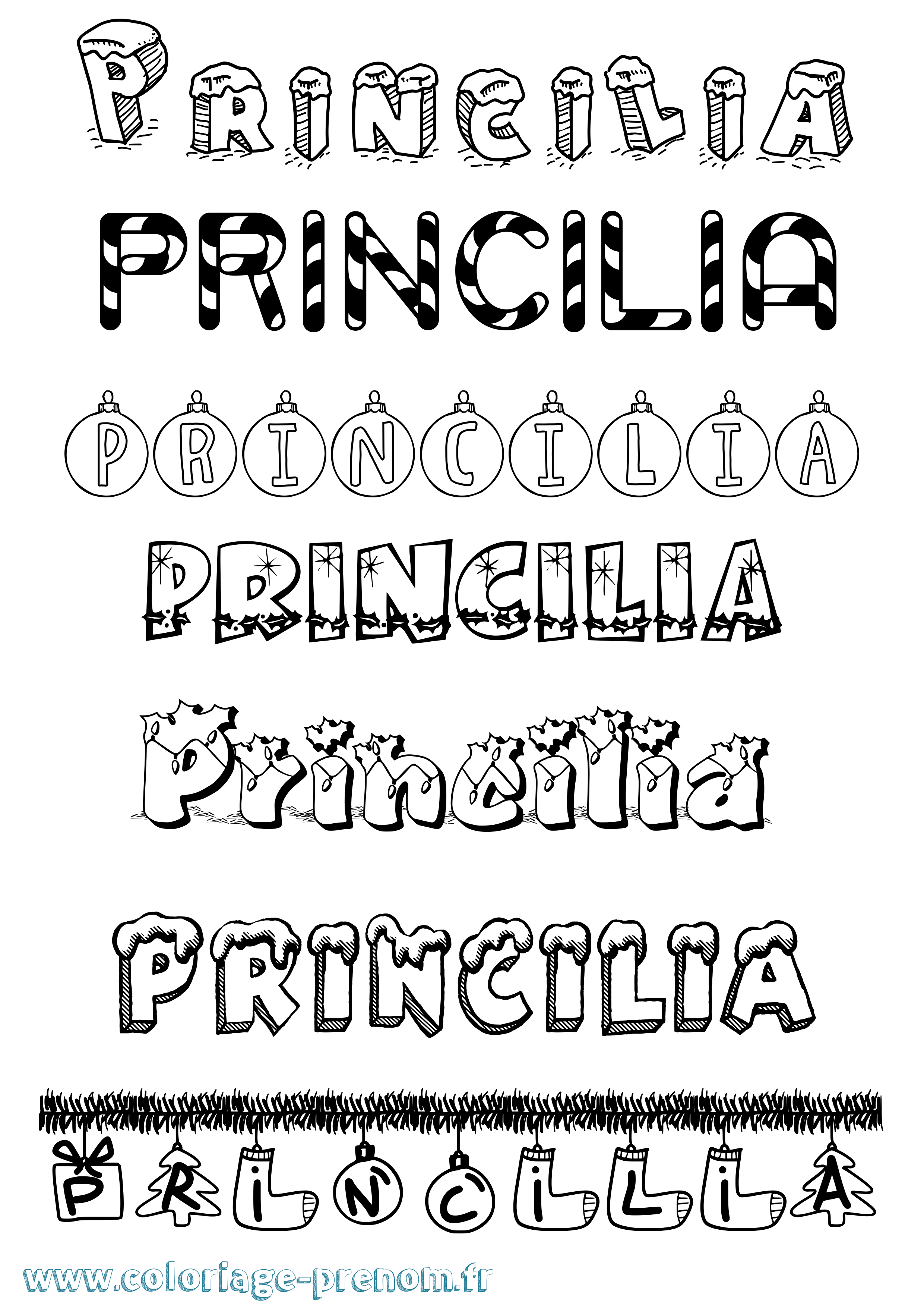 Coloriage Princilia Noël Coloriage prénom Princilia Noël