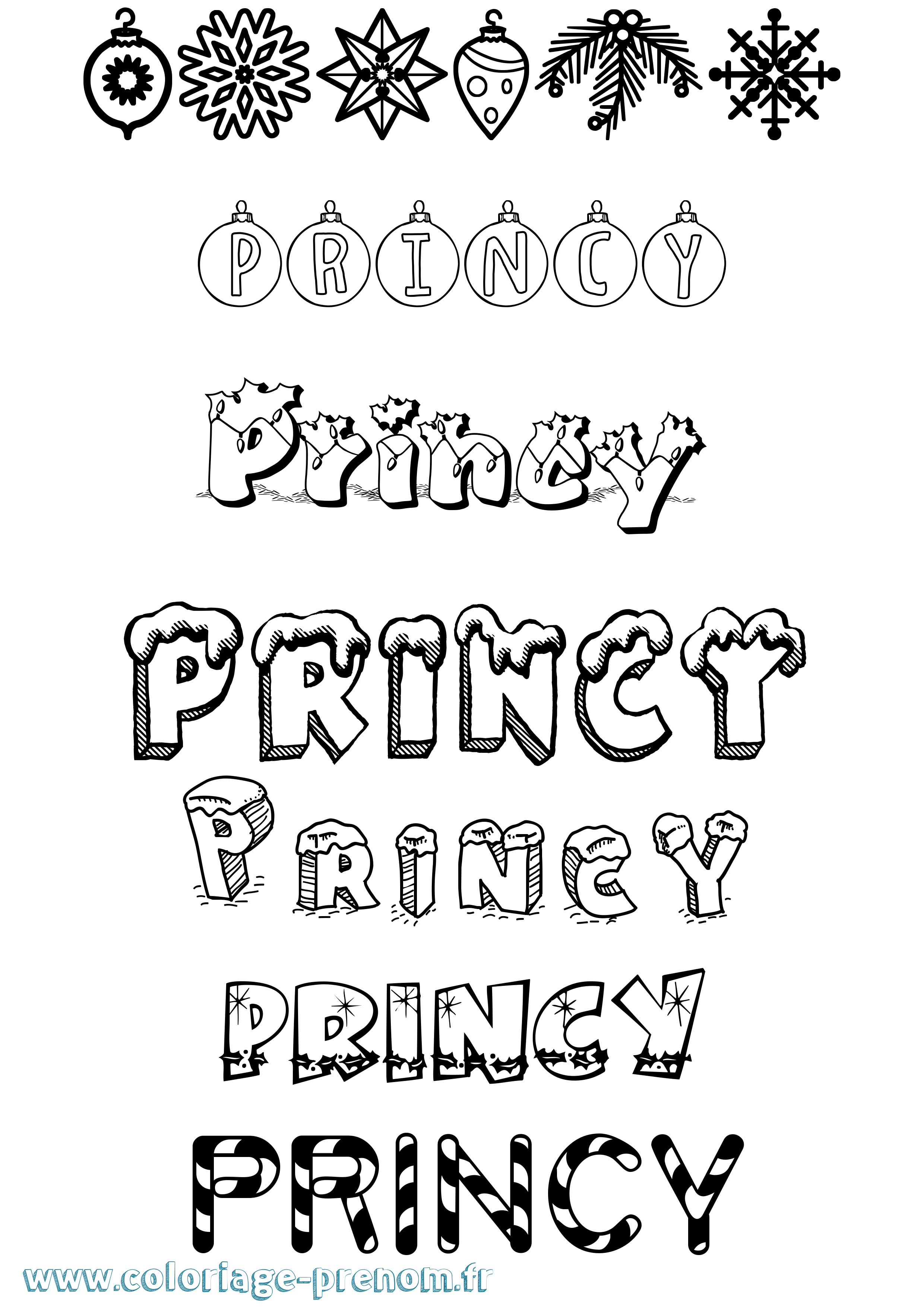 Coloriage Princy Noël Coloriage prénom Princy Noël