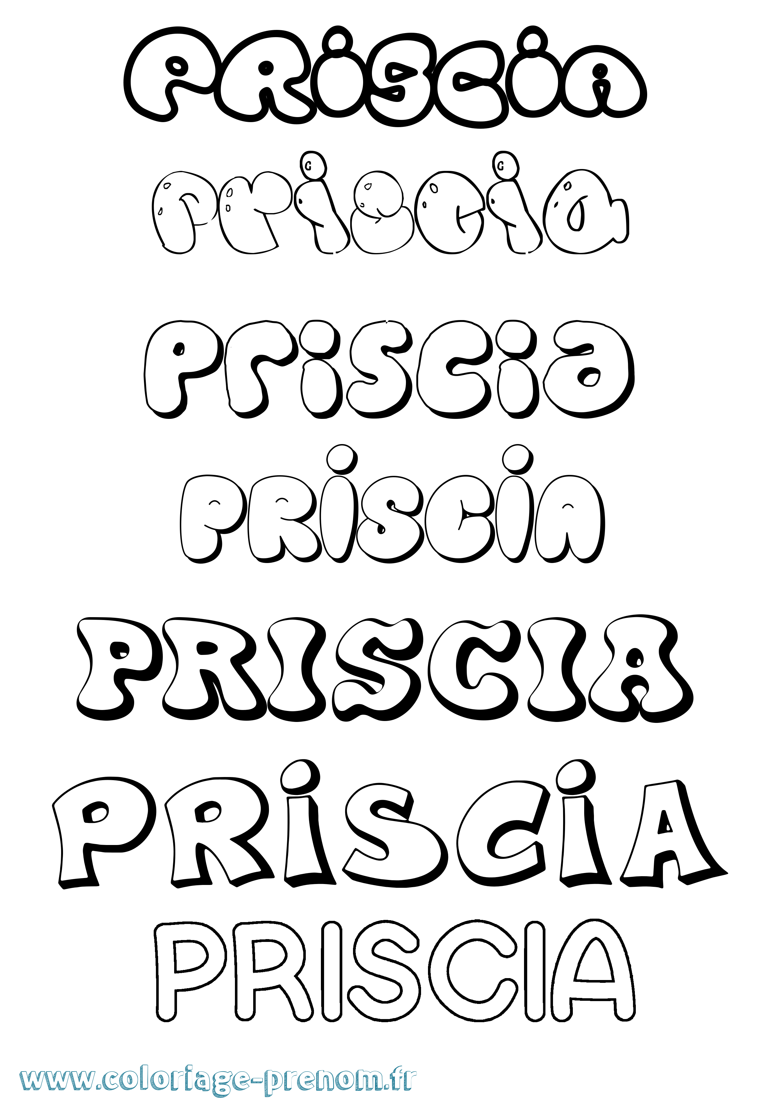 Coloriage Priscia Bubble Coloriage prénom Priscia Bubble
