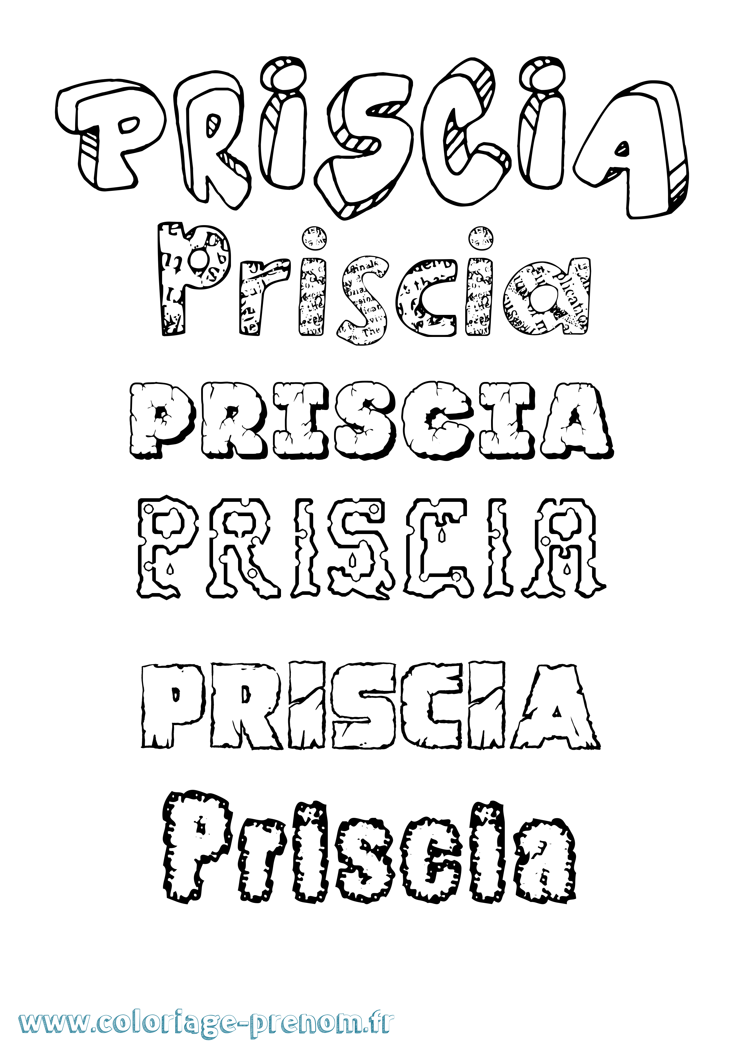 Coloriage Priscia Destructuré Coloriage prénom Priscia Destructuré