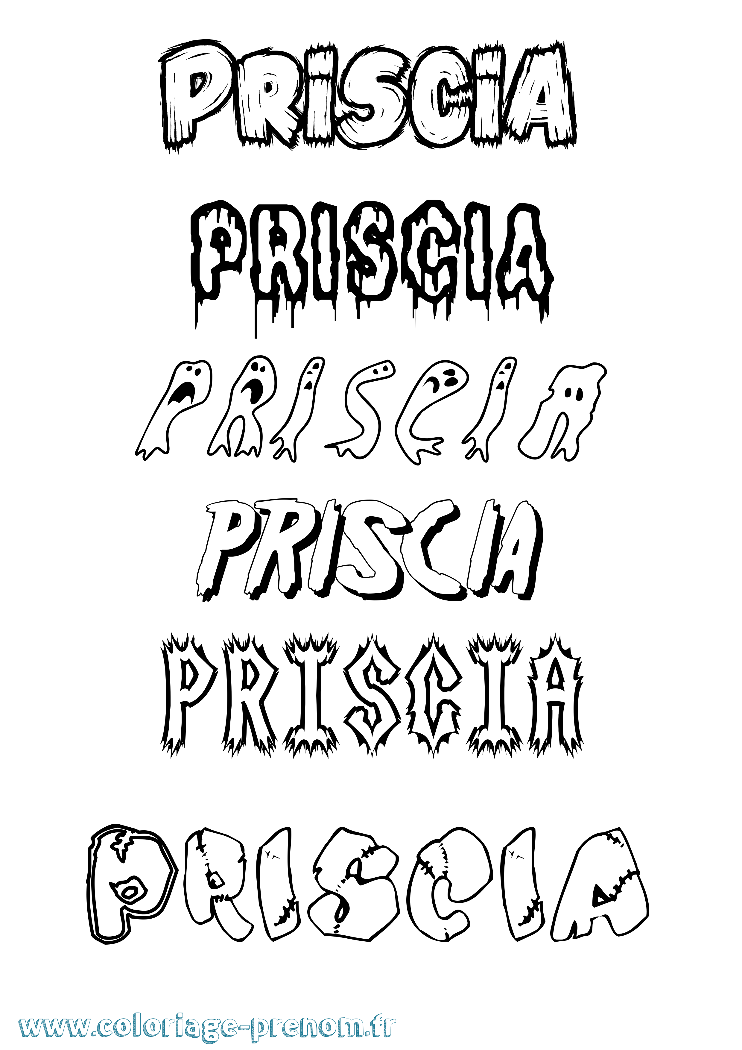 Coloriage Priscia Frisson Coloriage prénom Priscia Frisson