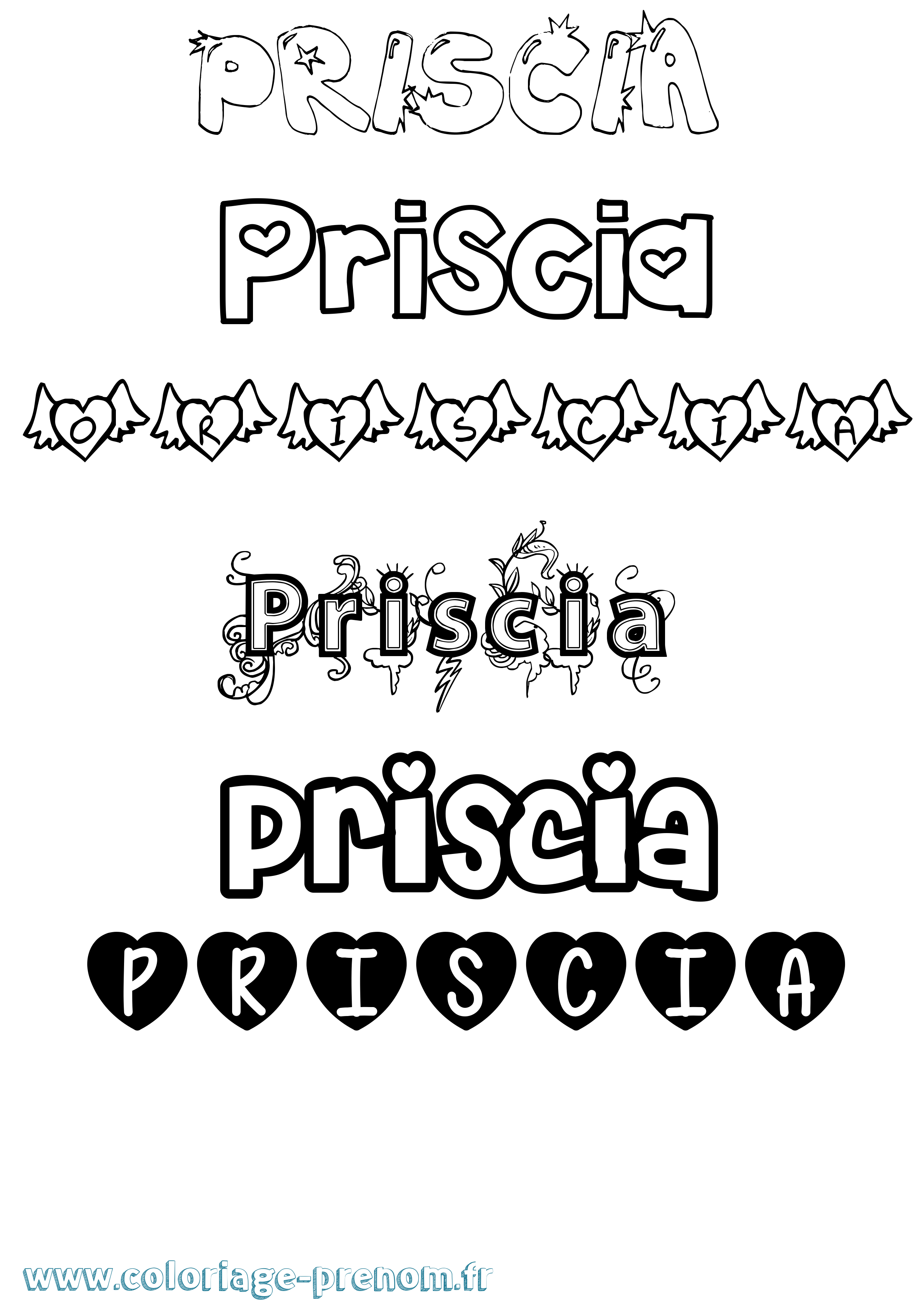 Coloriage Priscia Girly Coloriage prénom Priscia Girly