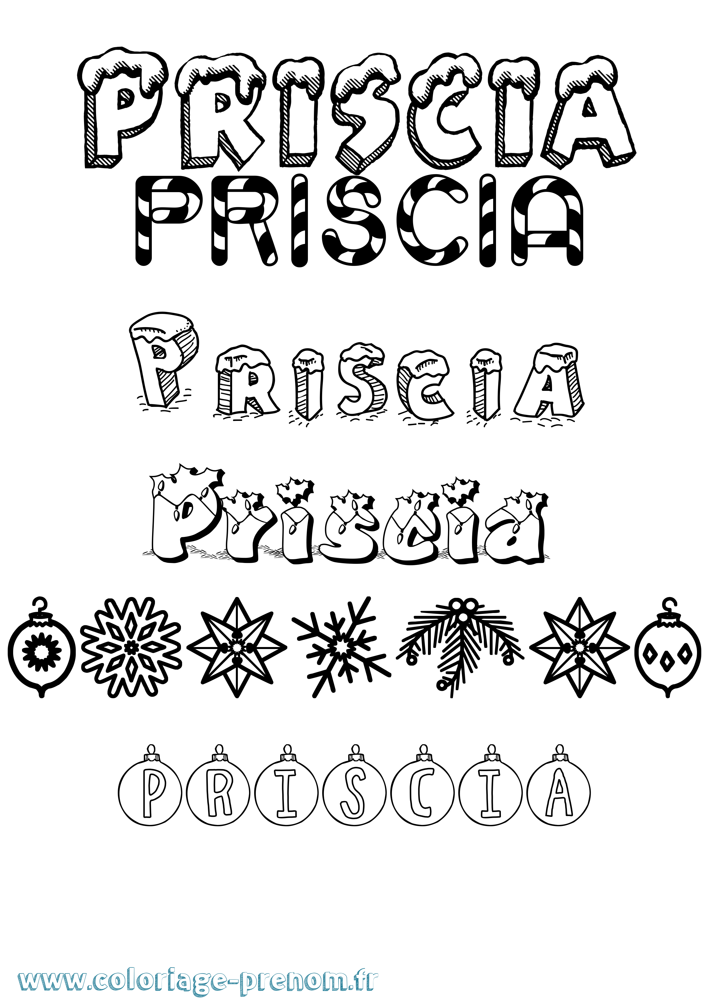 Coloriage Priscia Noël Coloriage prénom Priscia Noël