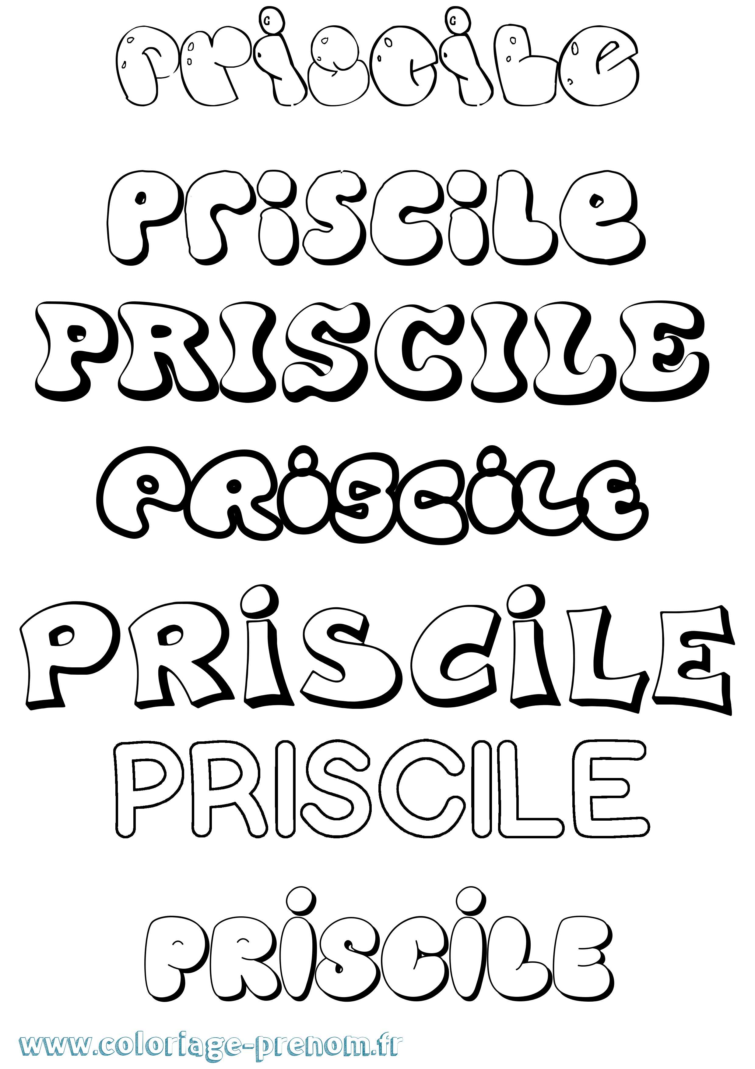 Coloriage Priscile Bubble Coloriage prénom Priscile Bubble