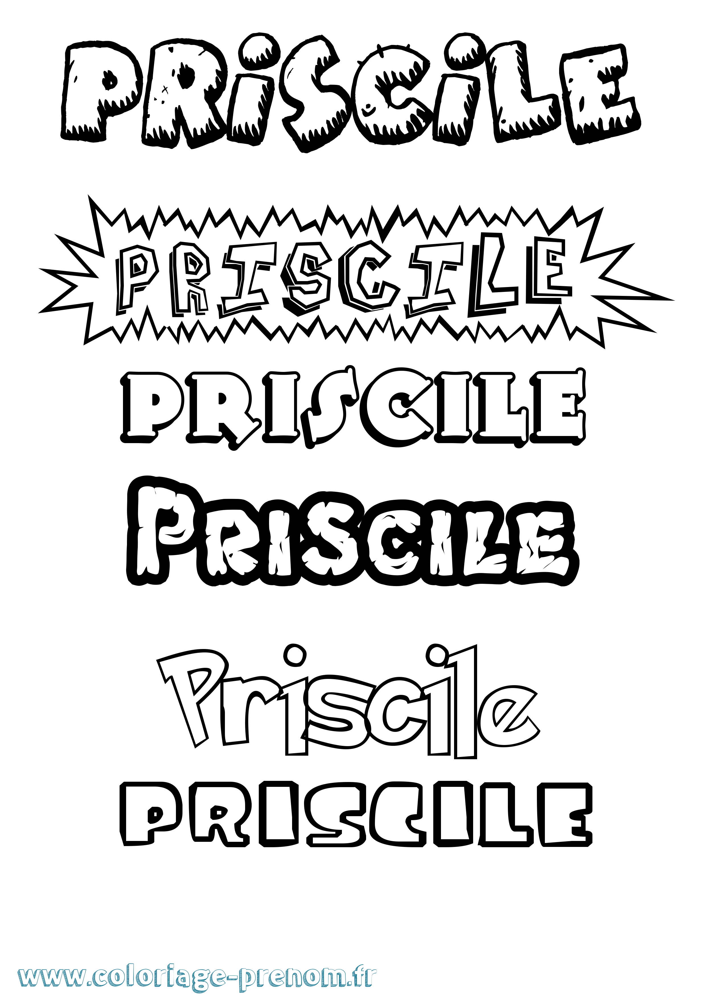 Coloriage Priscile Dessin Animé Coloriage prénom Priscile Dessin Animé