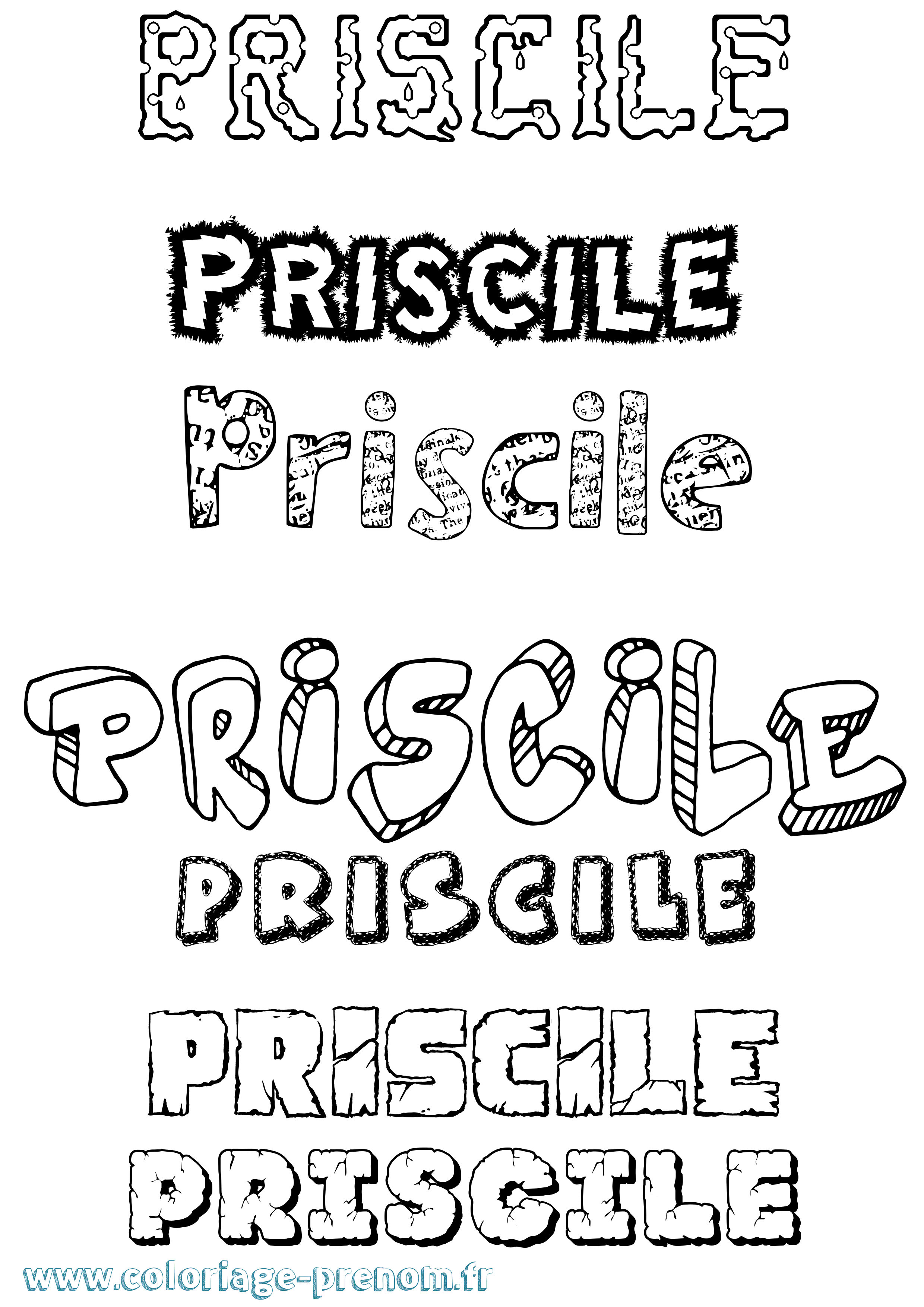 Coloriage Priscile Destructuré Coloriage prénom Priscile Destructuré