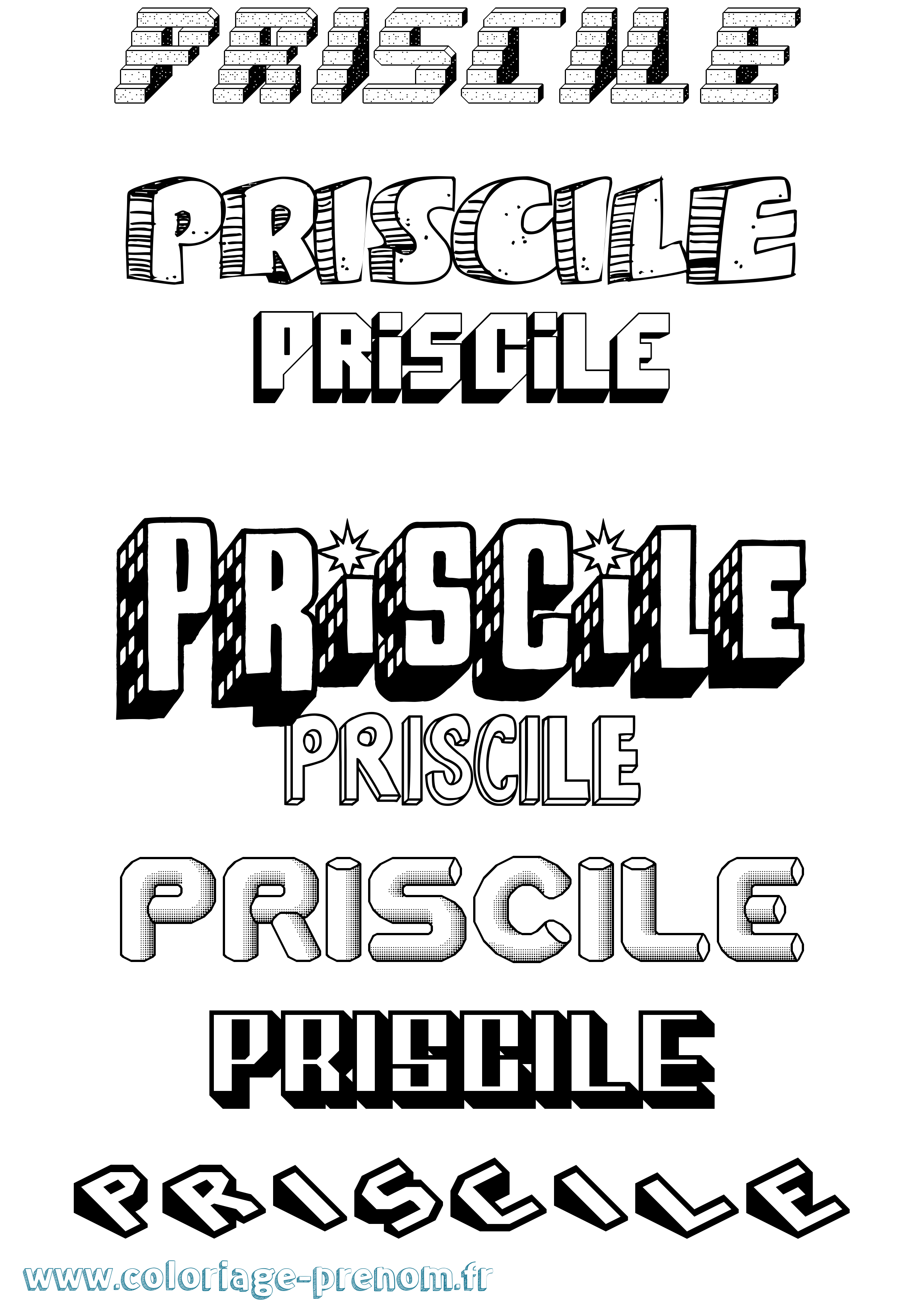 Coloriage Priscile Effet 3D Coloriage prénom Priscile Effet 3D