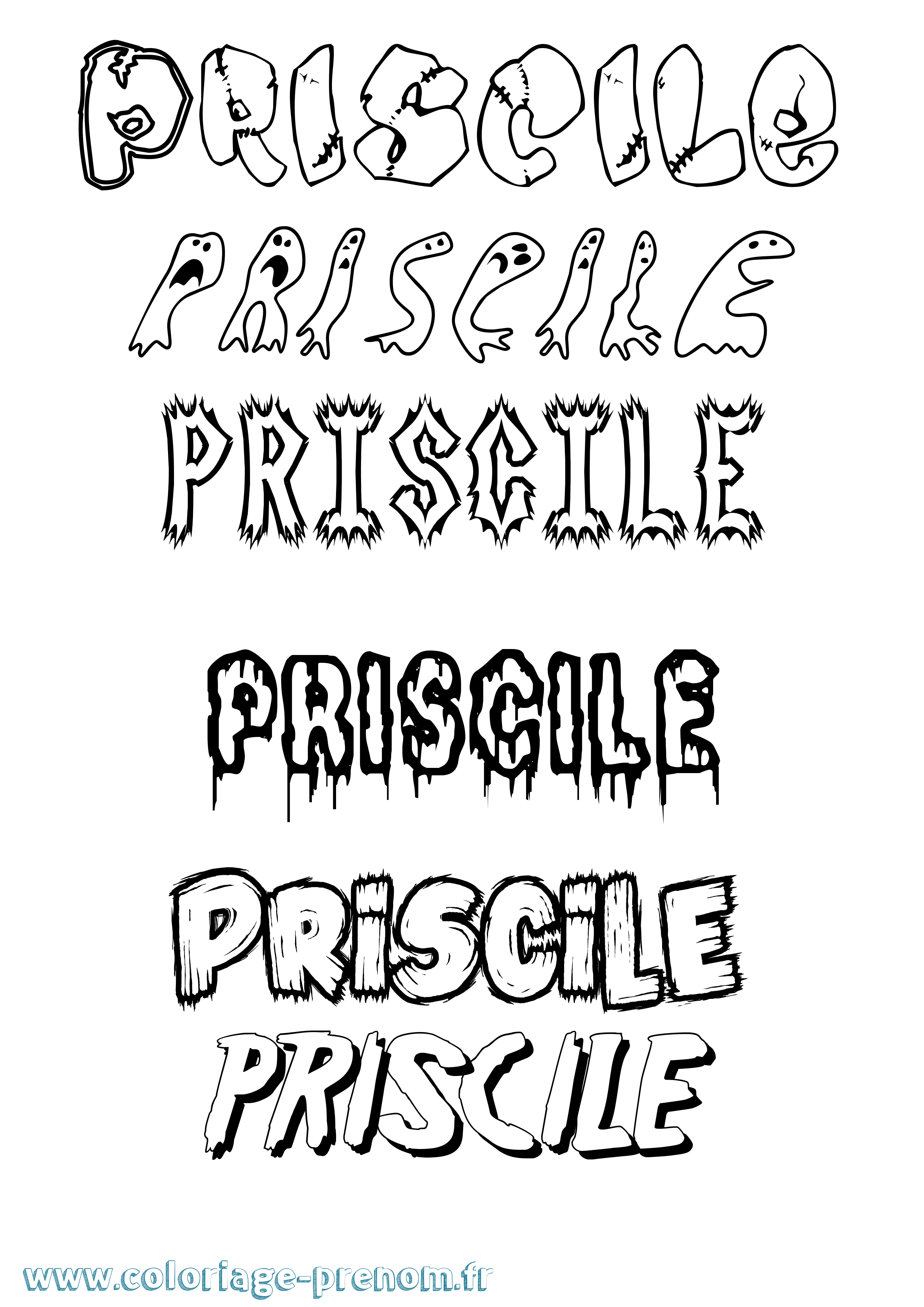 Coloriage Priscile Frisson Coloriage prénom Priscile Frisson