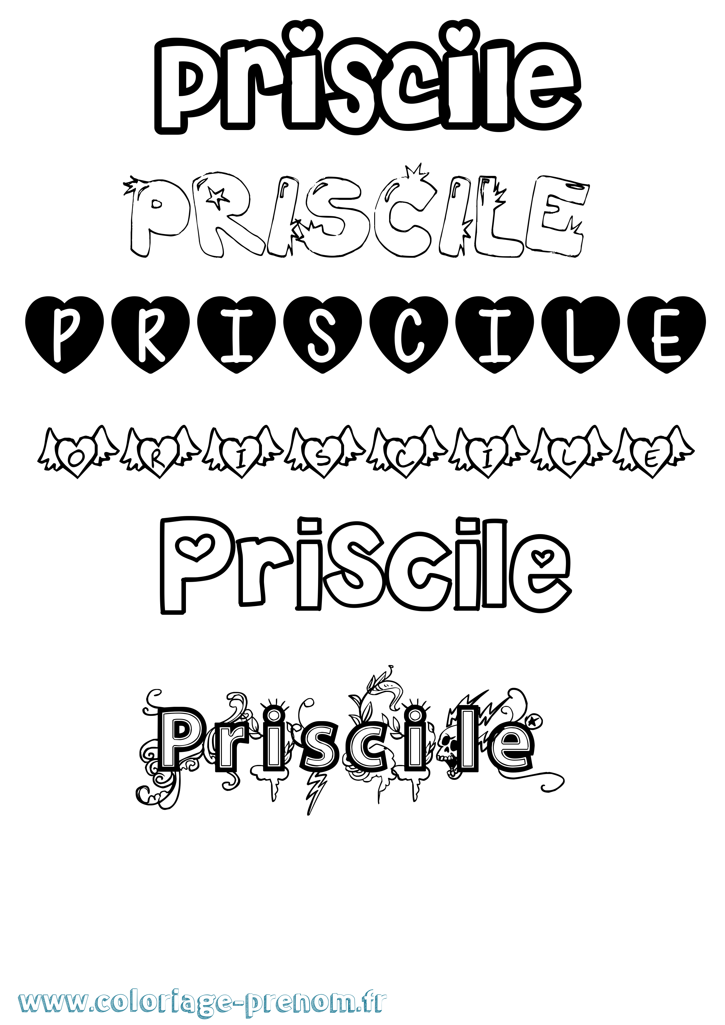 Coloriage Priscile Girly Coloriage prénom Priscile Girly