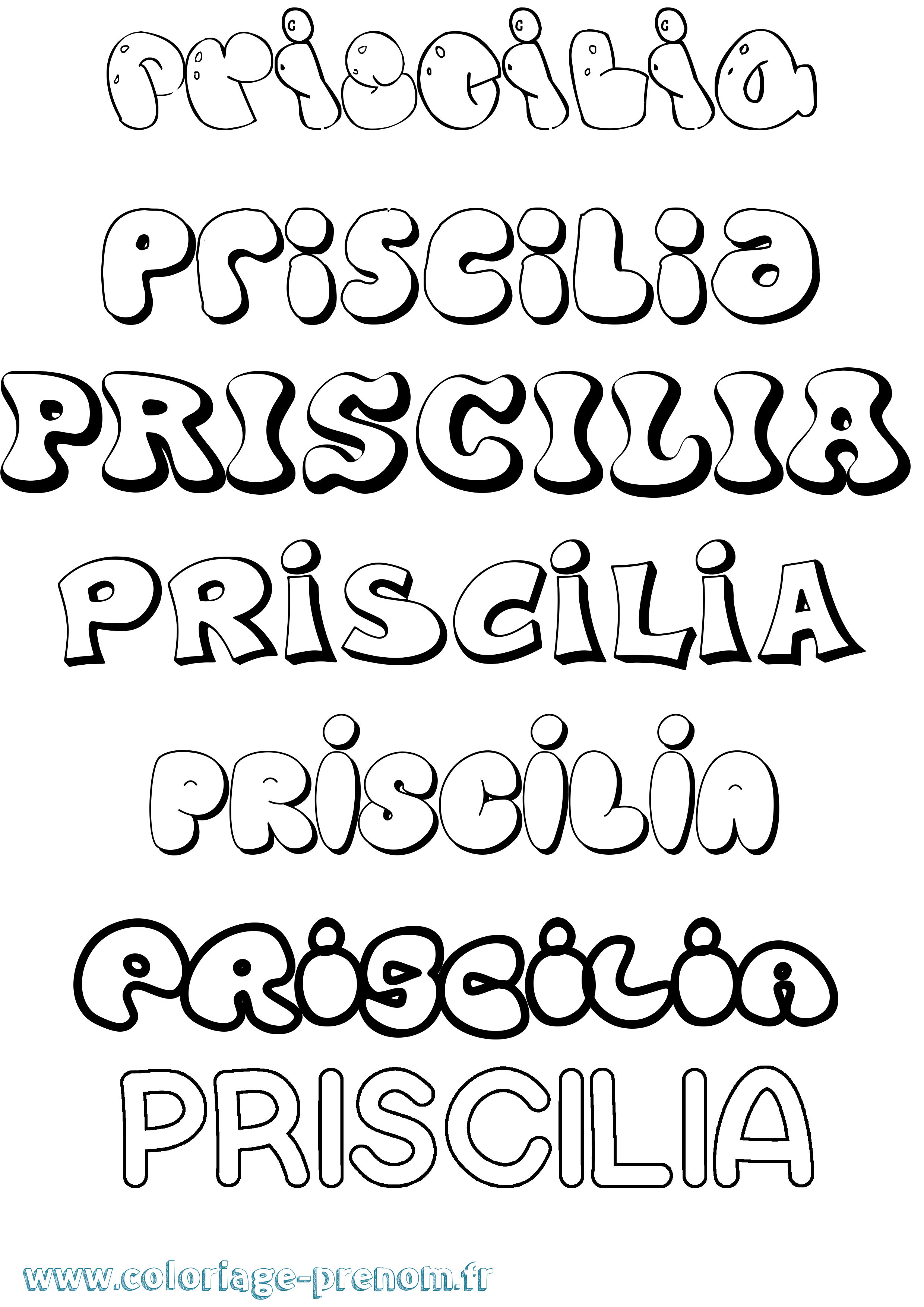 Coloriage Priscilia Bubble Coloriage prénom Priscilia Bubble