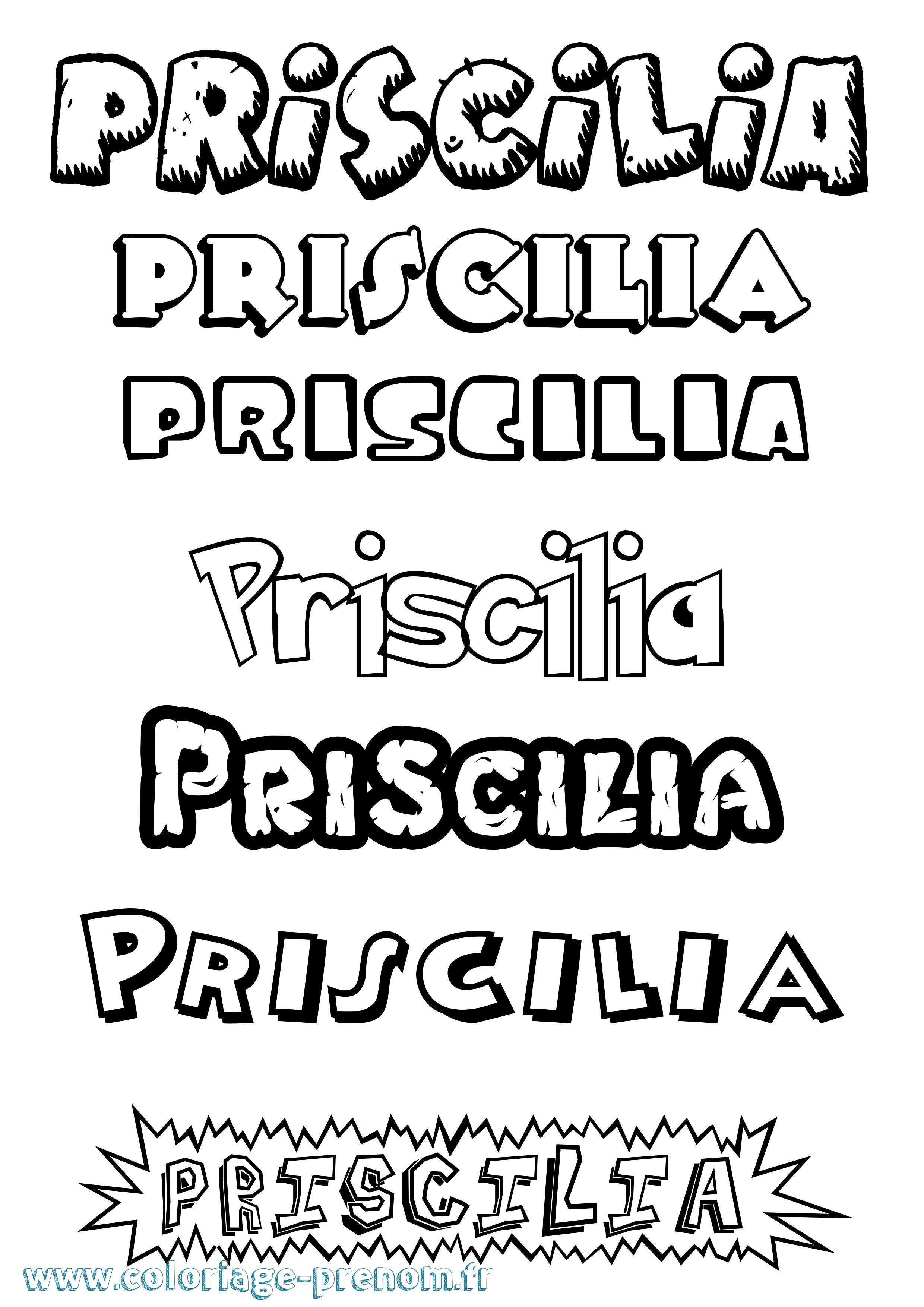 Coloriage Priscilia Dessin Animé Coloriage prénom Priscilia Dessin Animé