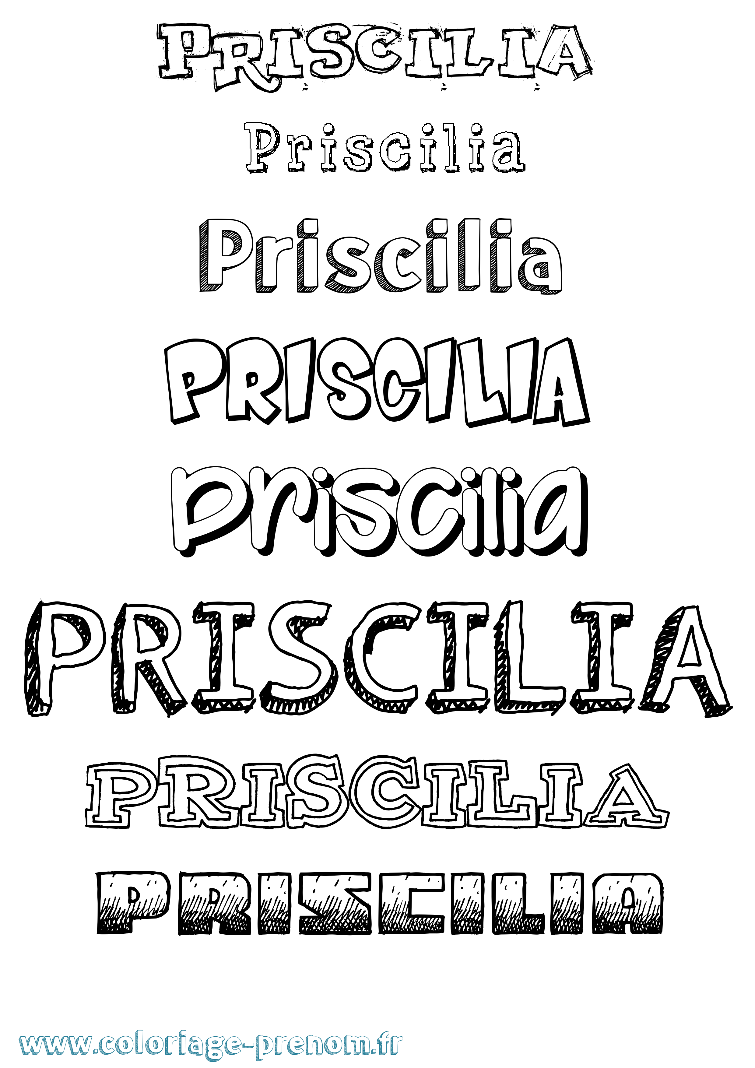 Coloriage Priscilia Dessiné Coloriage prénom Priscilia Dessiné