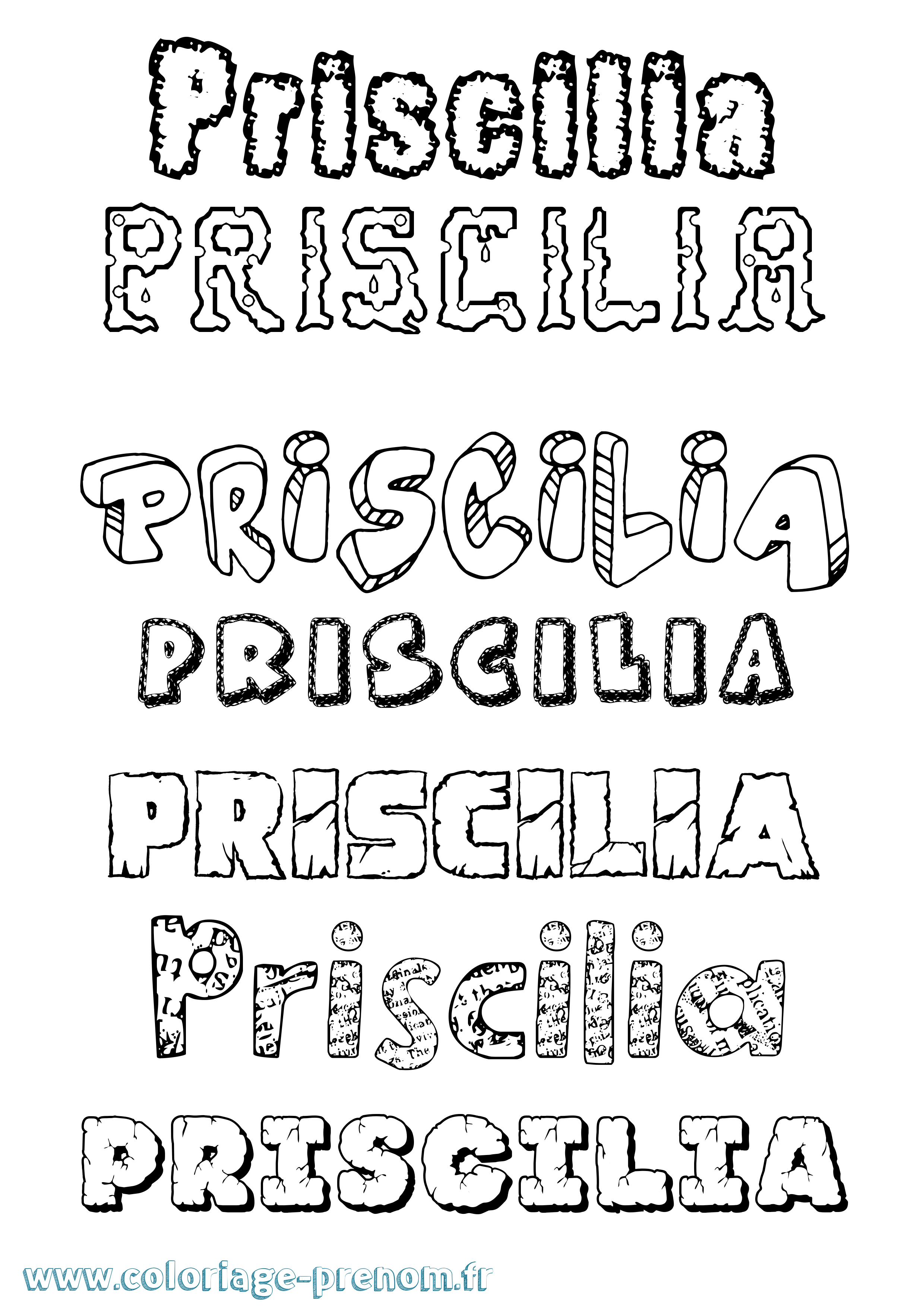 Coloriage Priscilia Destructuré Coloriage prénom Priscilia Destructuré