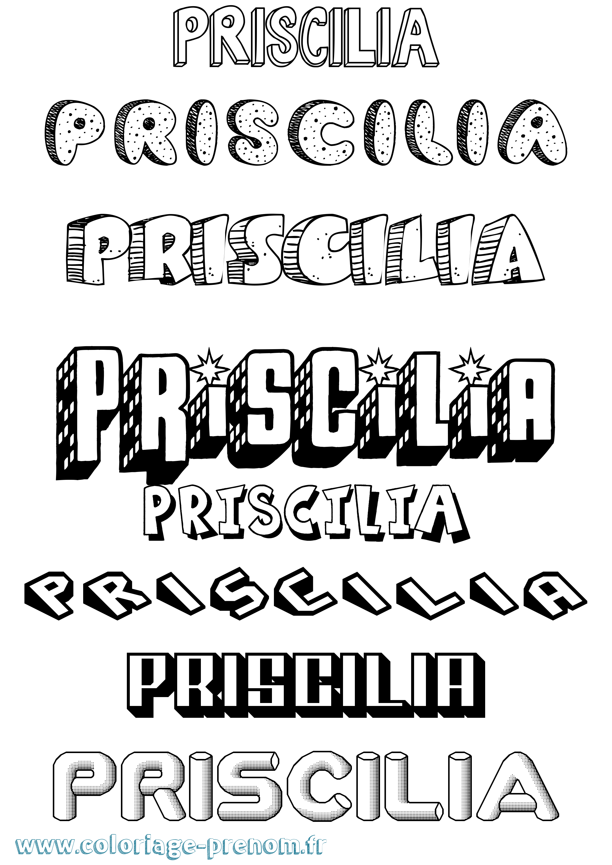 Coloriage Priscilia Effet 3D Coloriage prénom Priscilia Effet 3D