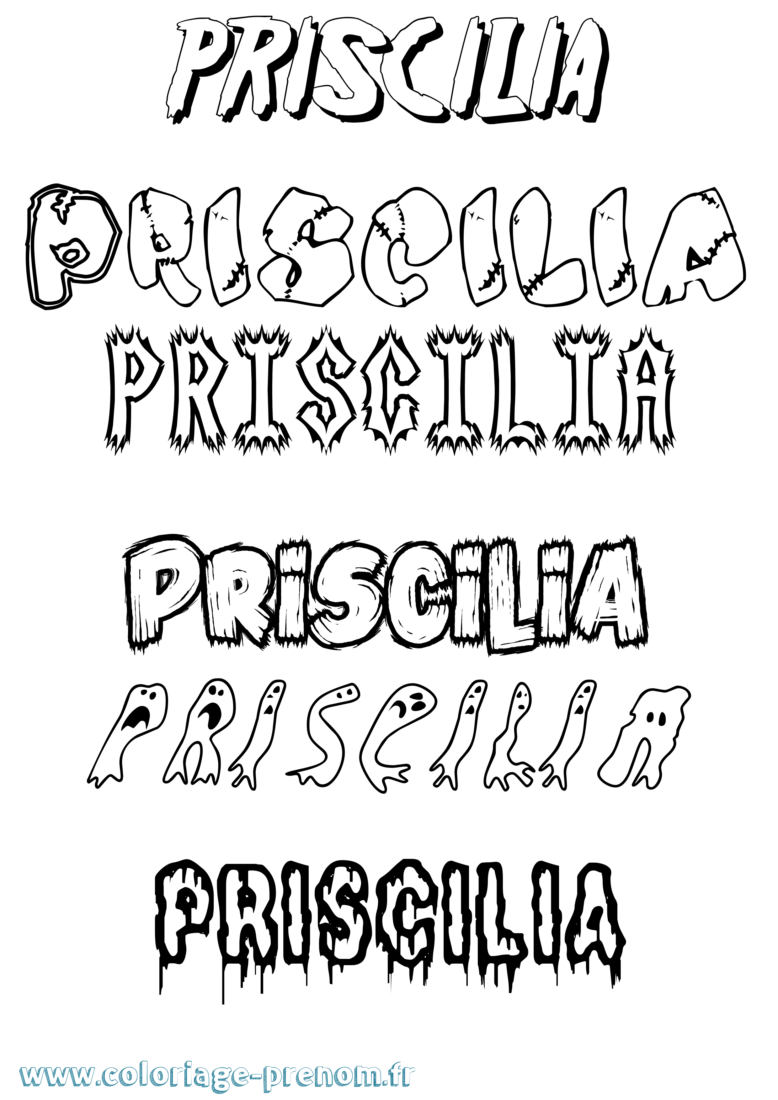 Coloriage Priscilia Frisson Coloriage prénom Priscilia Frisson