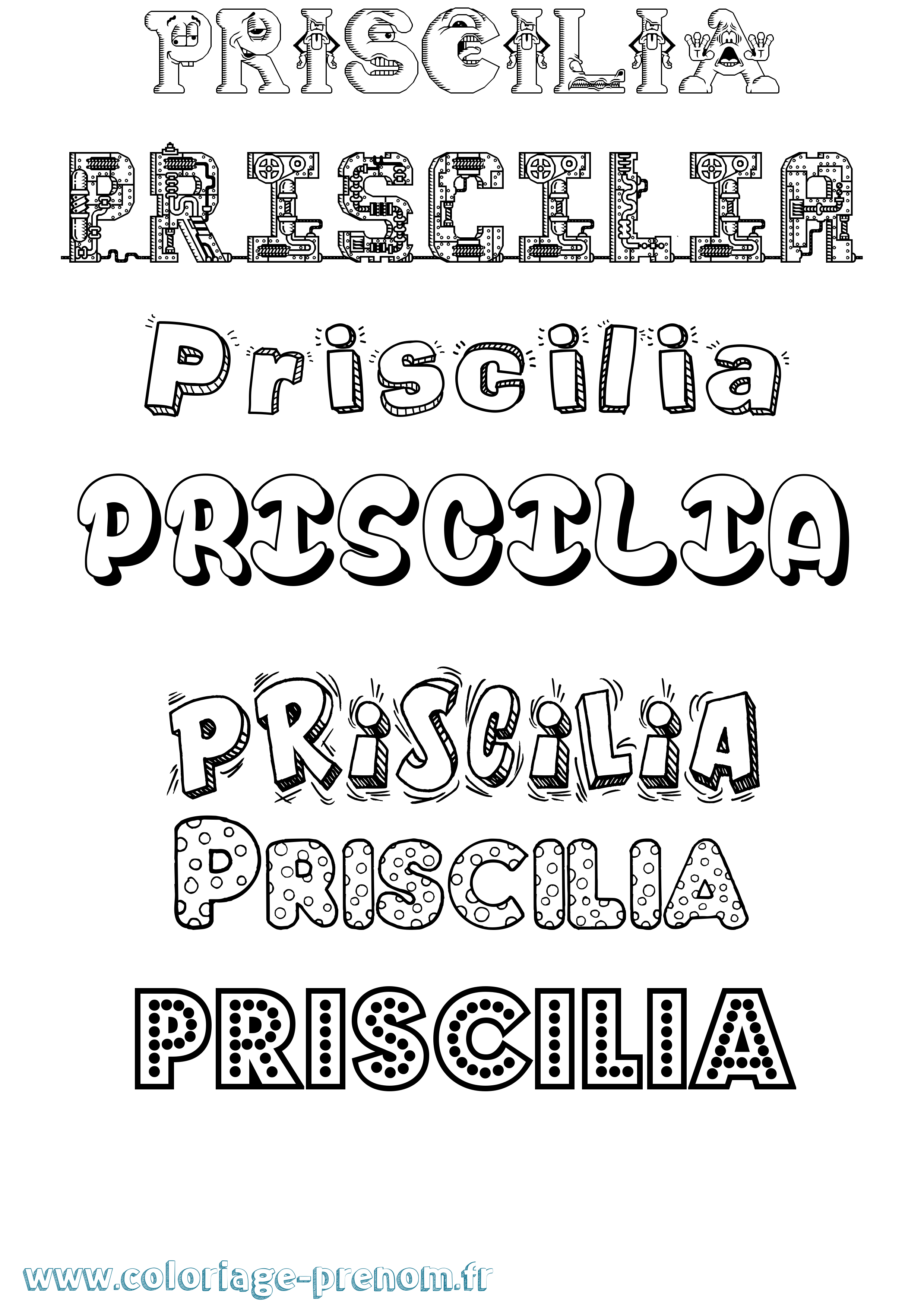 Coloriage Priscilia Fun Coloriage prénom Priscilia Fun