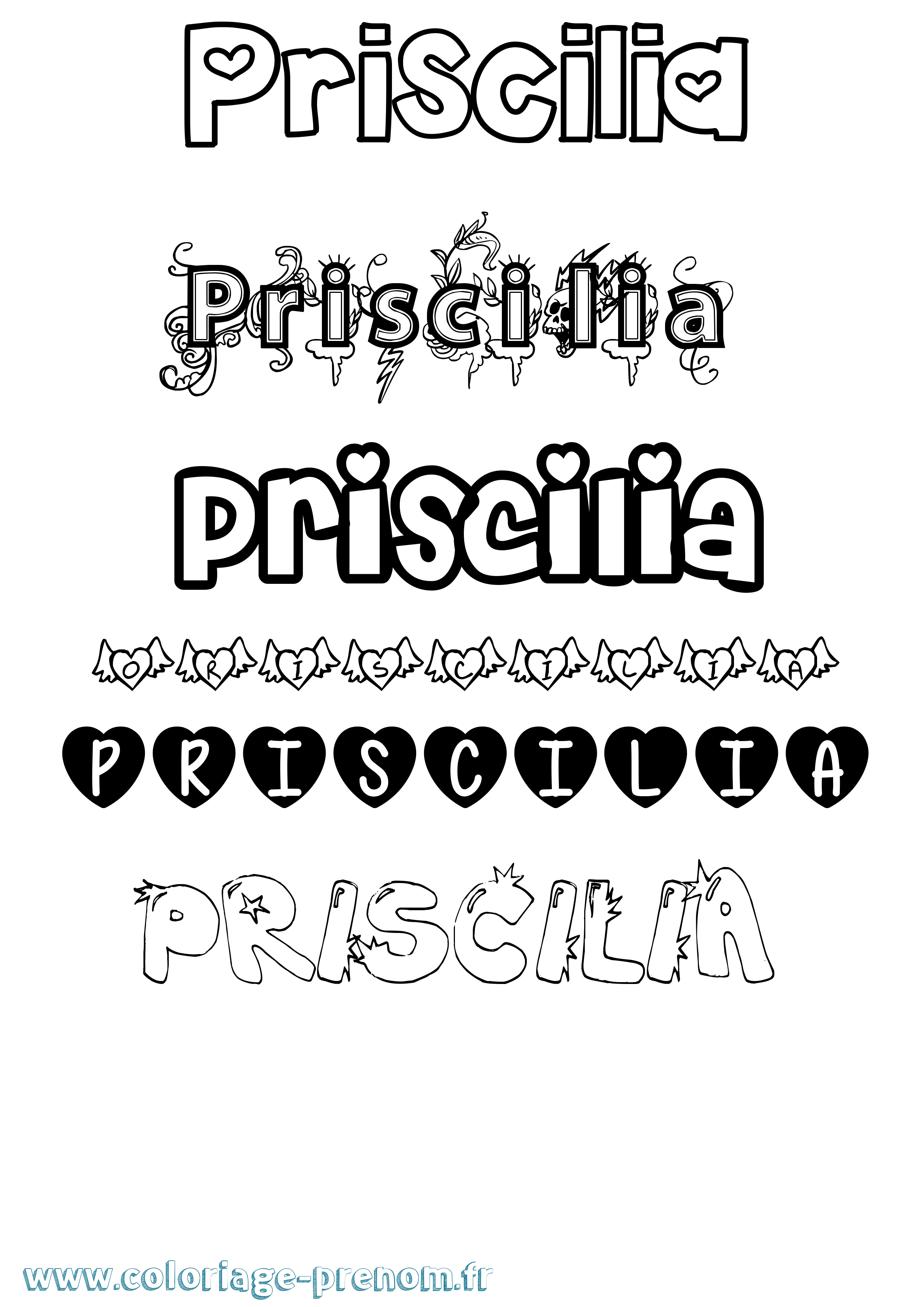 Coloriage Priscilia Girly Coloriage prénom Priscilia Girly