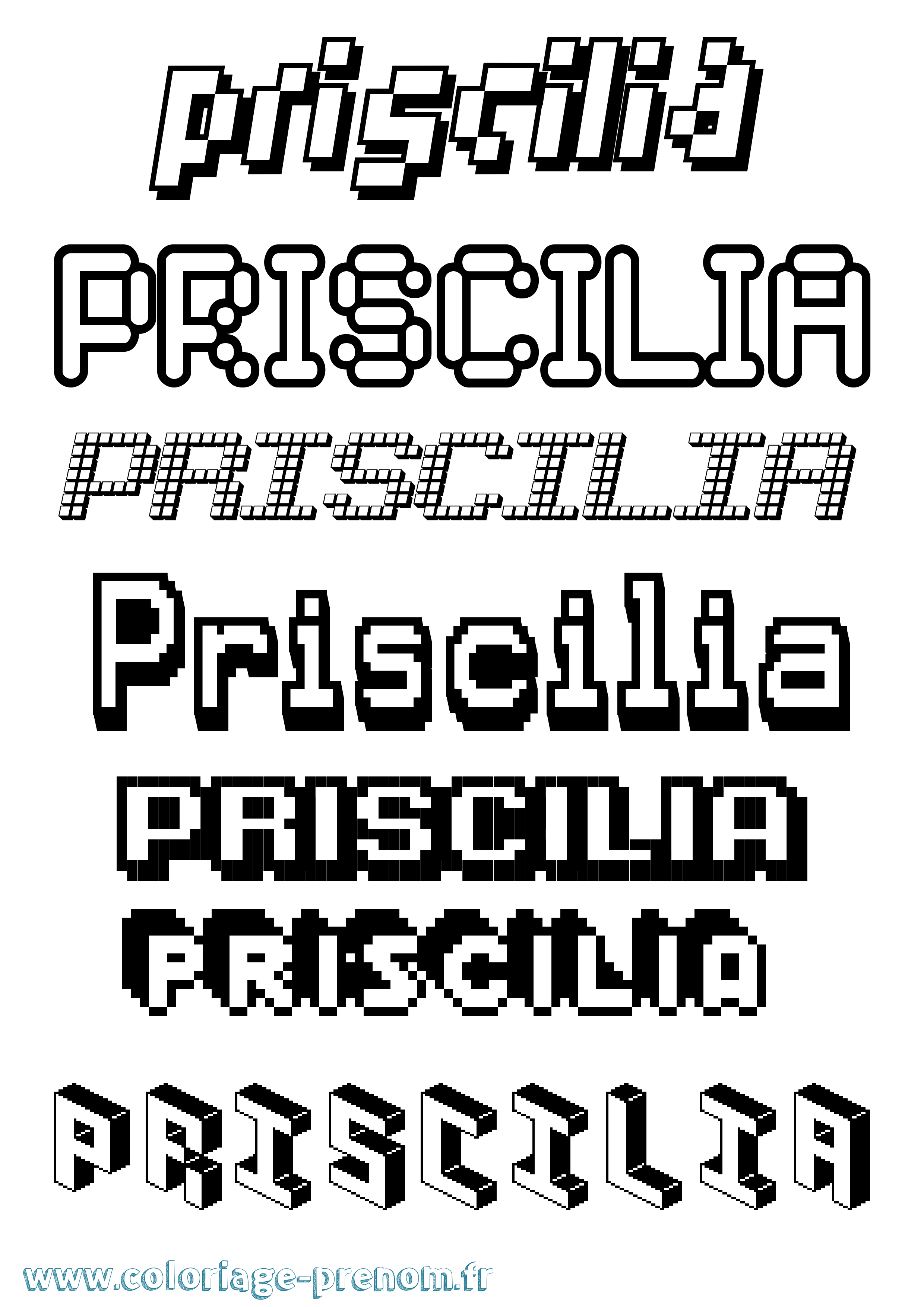 Coloriage Priscilia Pixel Coloriage prénom Priscilia Pixel