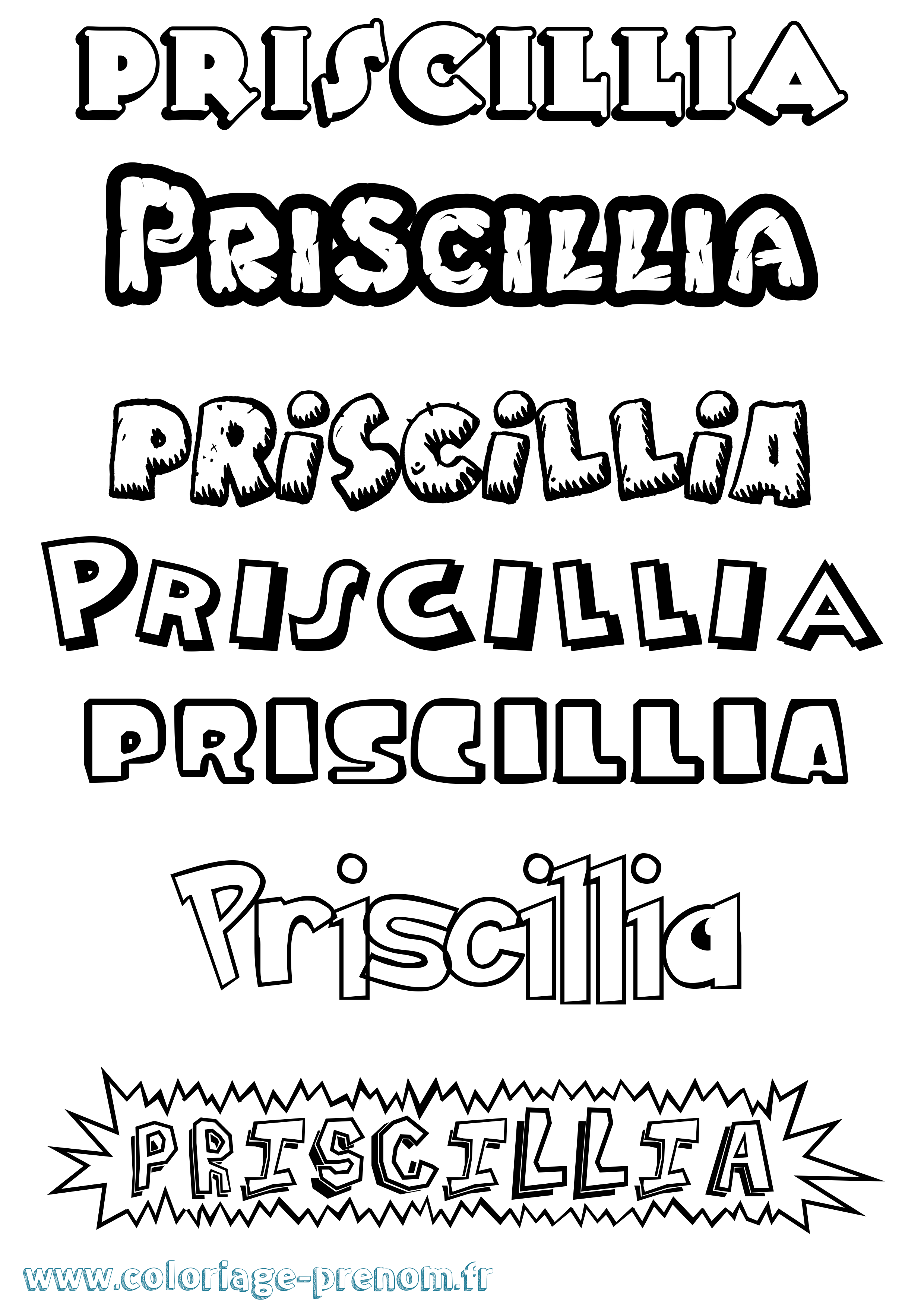 Coloriage Priscillia Dessin Animé Coloriage prénom Priscillia Dessin Animé