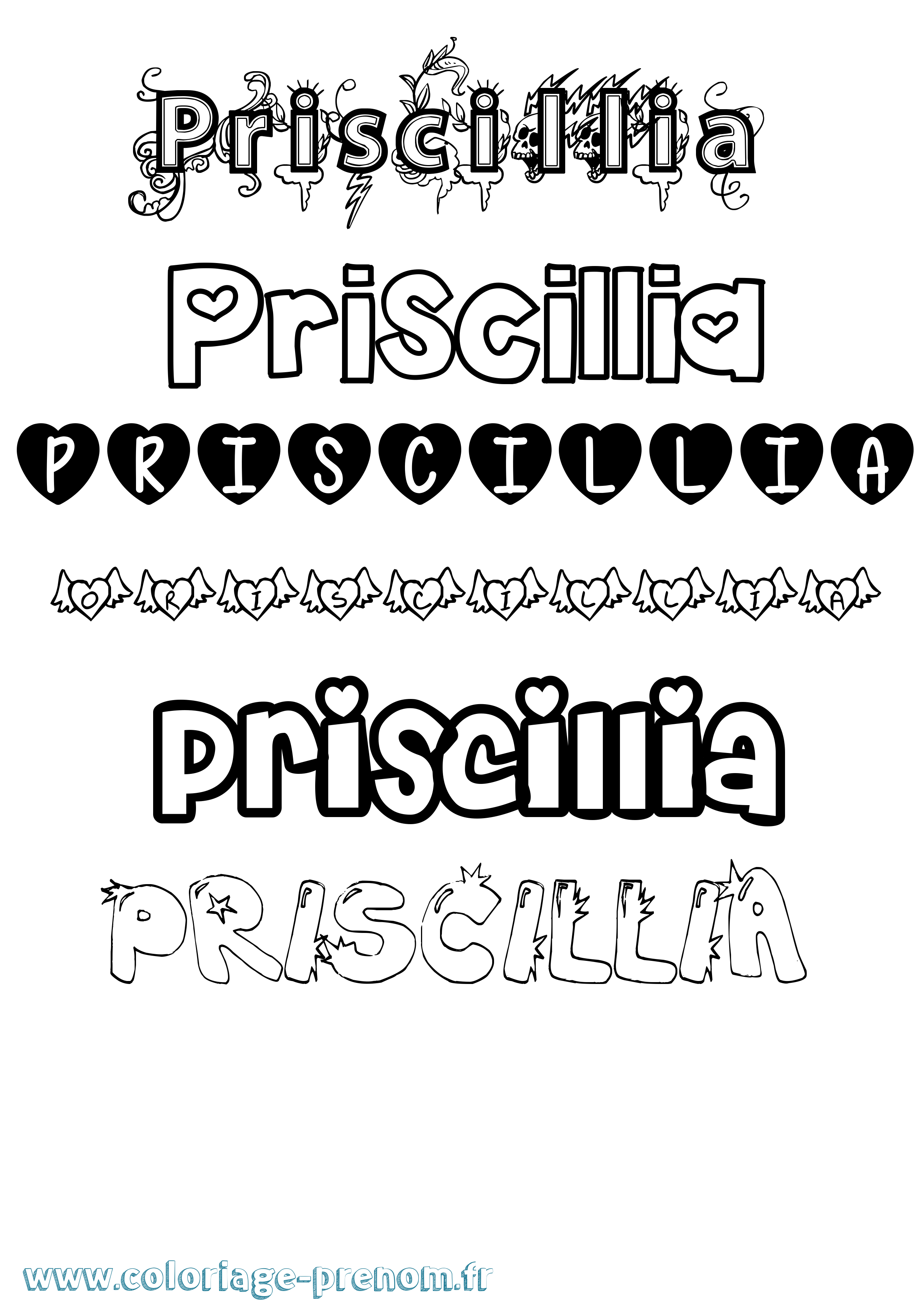 Coloriage Priscillia Girly Coloriage prénom Priscillia Girly