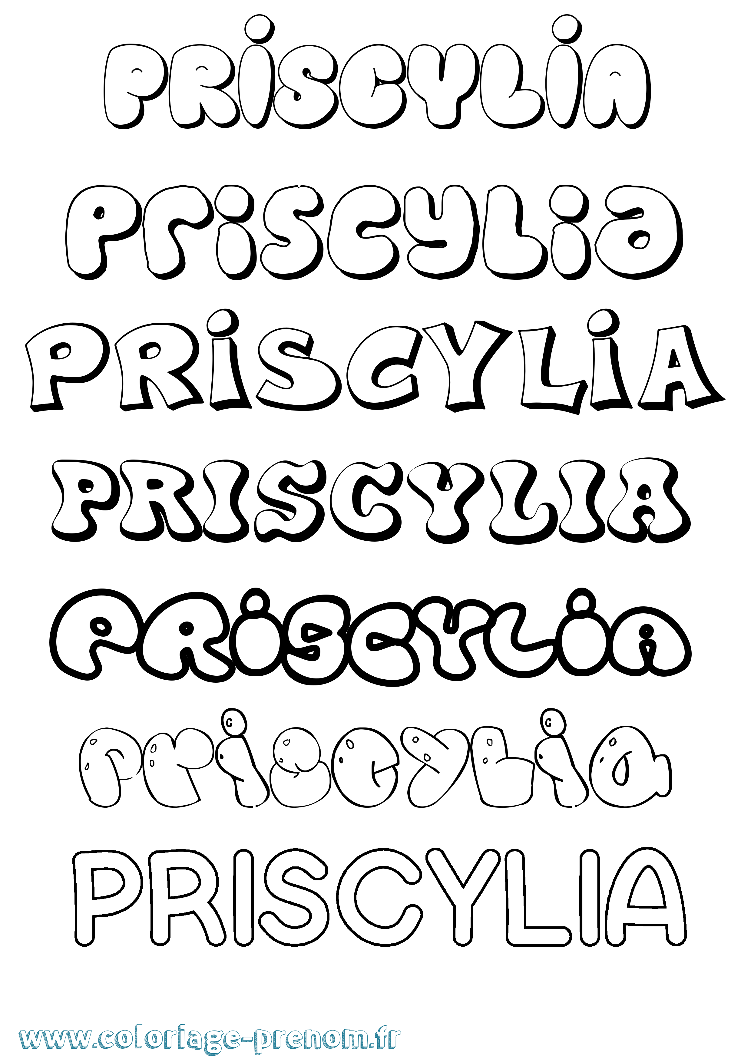 Coloriage Priscylia Bubble Coloriage prénom Priscylia Bubble