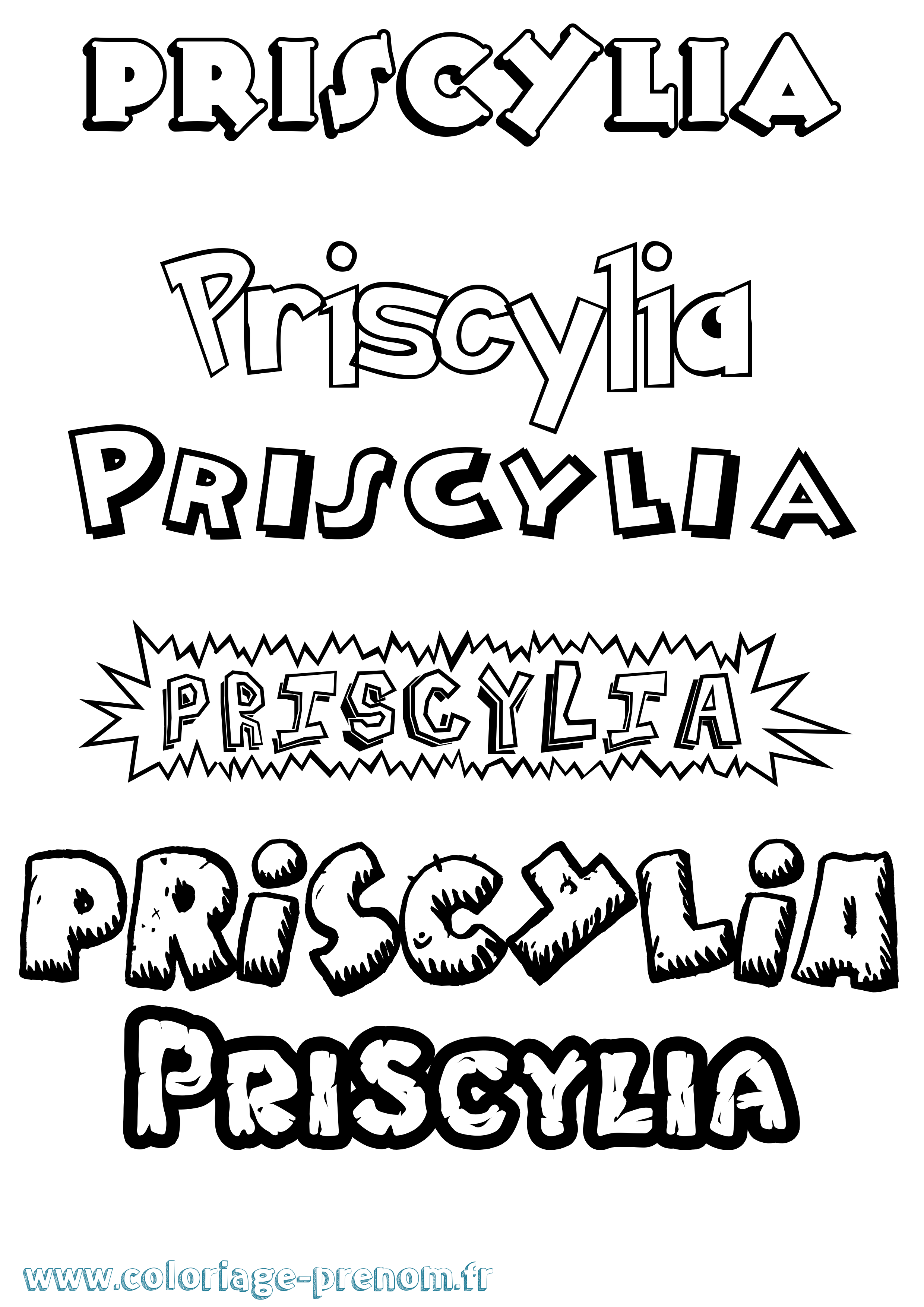 Coloriage Priscylia Dessin Animé Coloriage prénom Priscylia Dessin Animé
