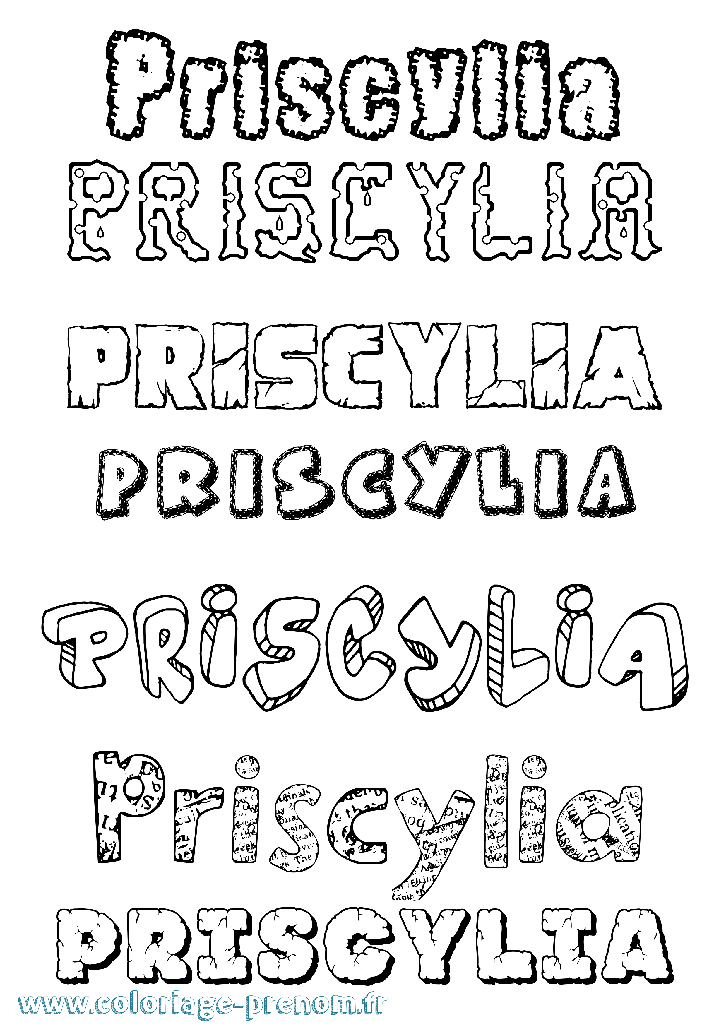 Coloriage Priscylia Destructuré Coloriage prénom Priscylia Destructuré