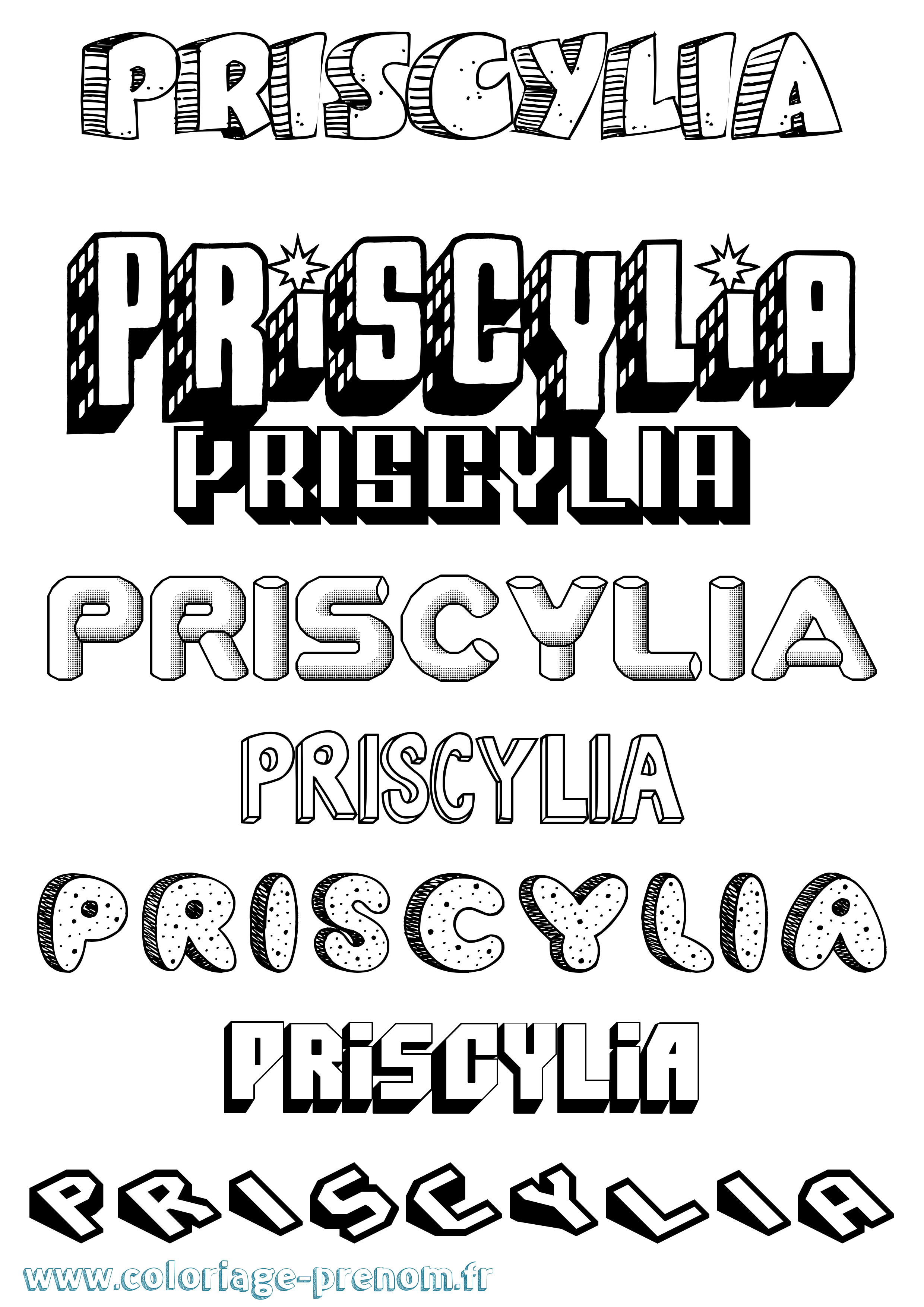 Coloriage Priscylia Effet 3D Coloriage prénom Priscylia Effet 3D