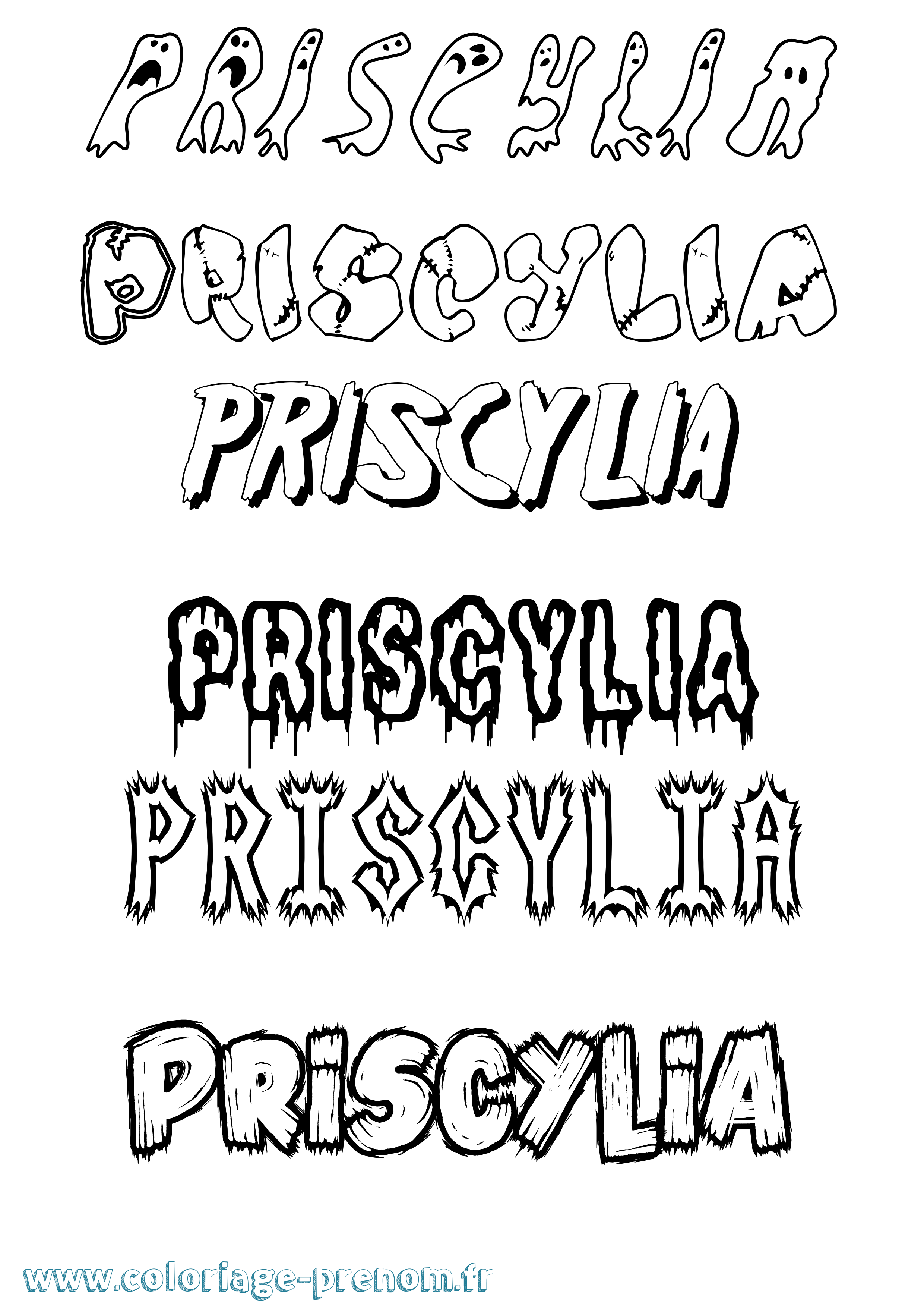 Coloriage Priscylia Frisson Coloriage prénom Priscylia Frisson