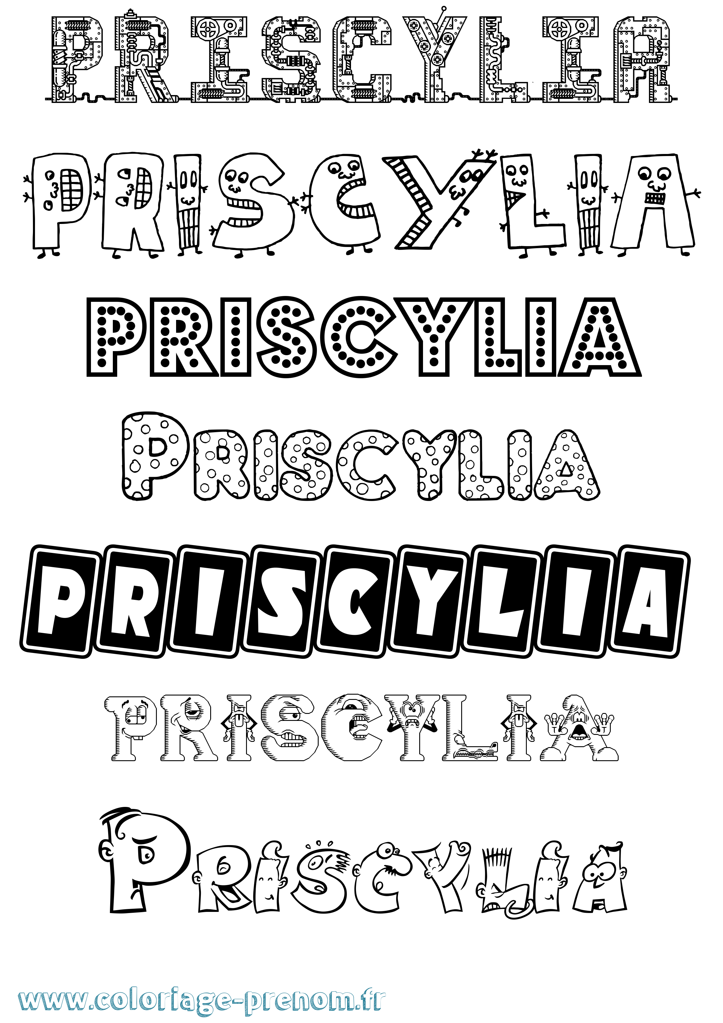 Coloriage Priscylia Fun Coloriage prénom Priscylia Fun