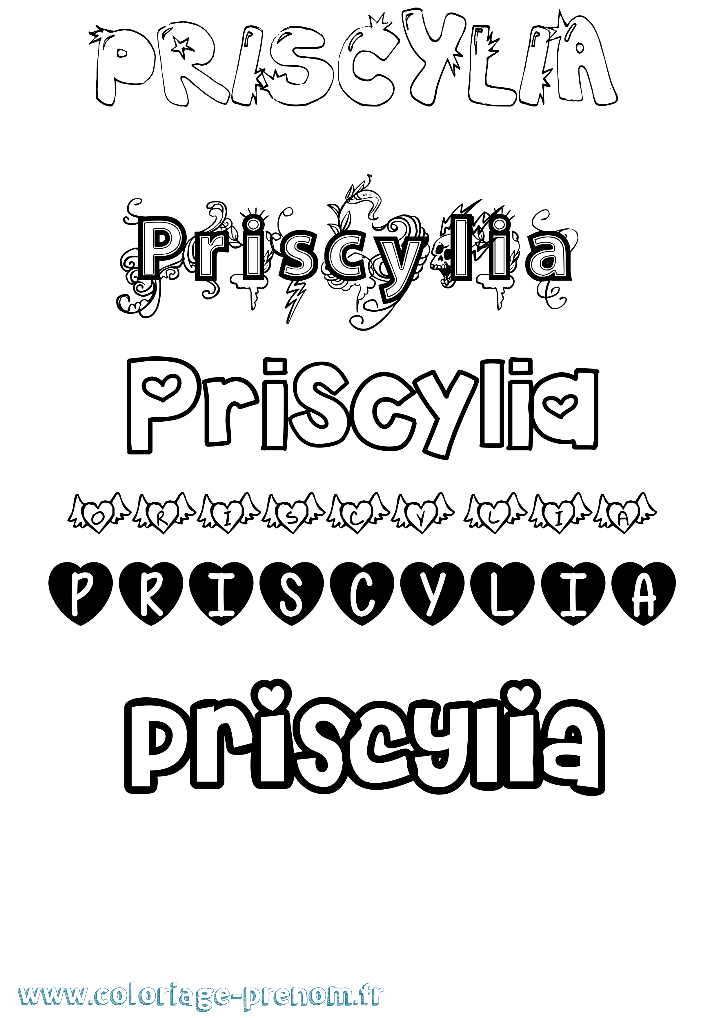 Coloriage Priscylia Girly Coloriage prénom Priscylia Girly