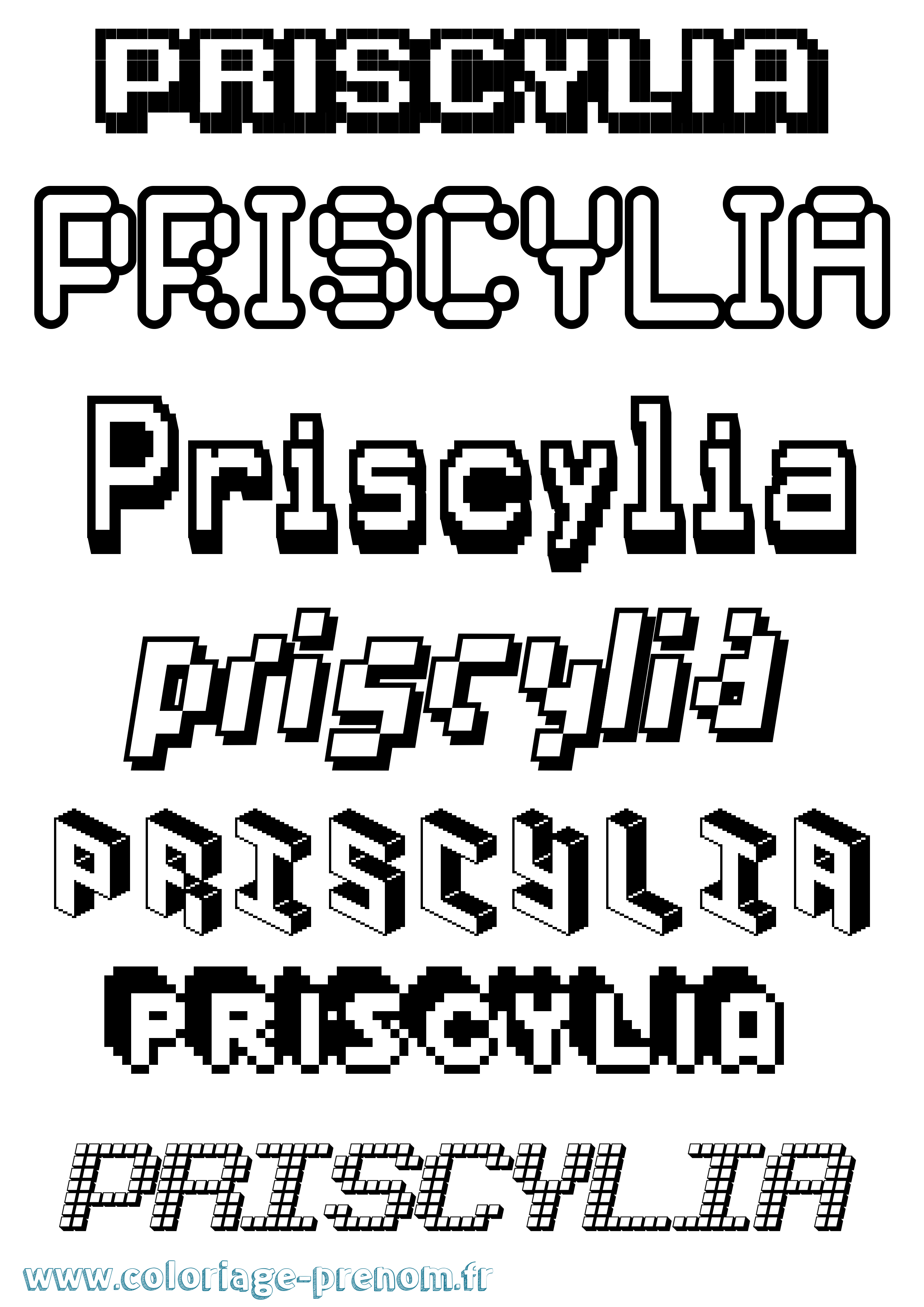 Coloriage Priscylia Pixel Coloriage prénom Priscylia Pixel