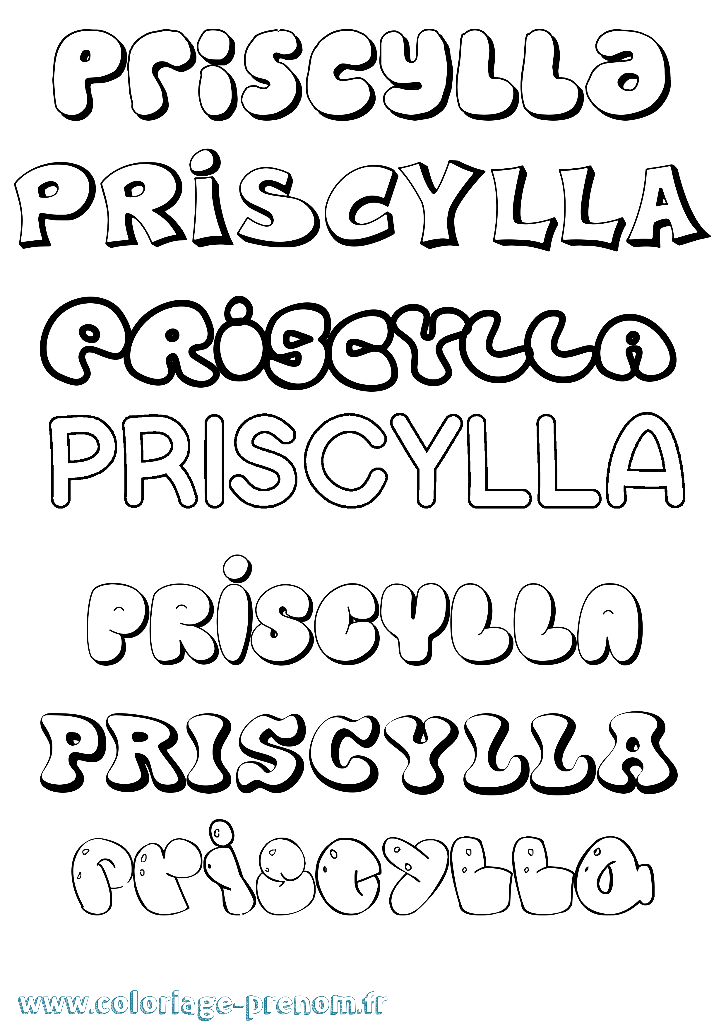 Coloriage Priscylla Bubble Coloriage prénom Priscylla Bubble