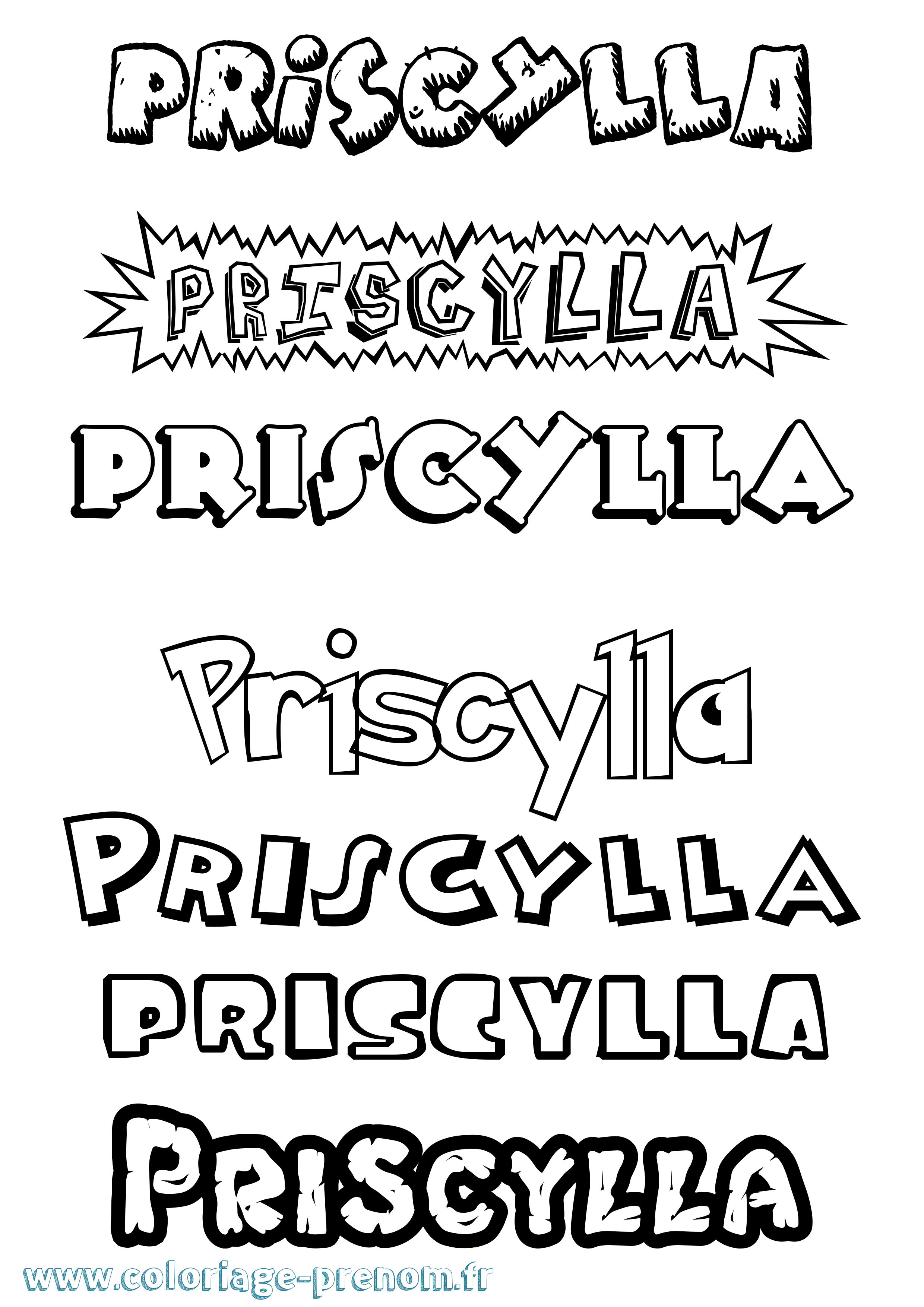 Coloriage Priscylla Dessin Animé Coloriage prénom Priscylla Dessin Animé