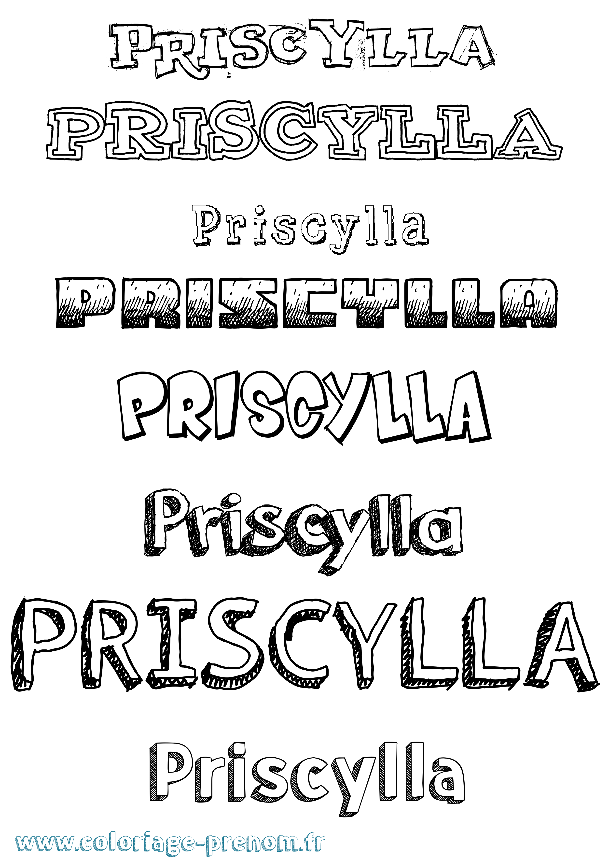 Coloriage Priscylla Dessiné Coloriage prénom Priscylla Dessiné
