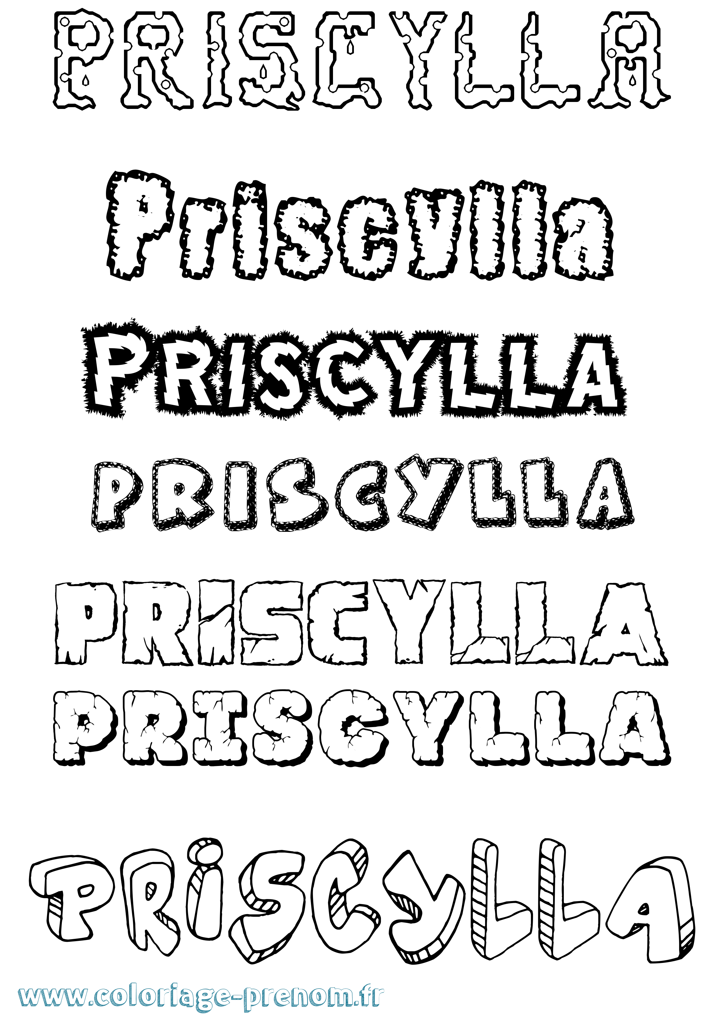 Coloriage Priscylla Destructuré Coloriage prénom Priscylla Destructuré