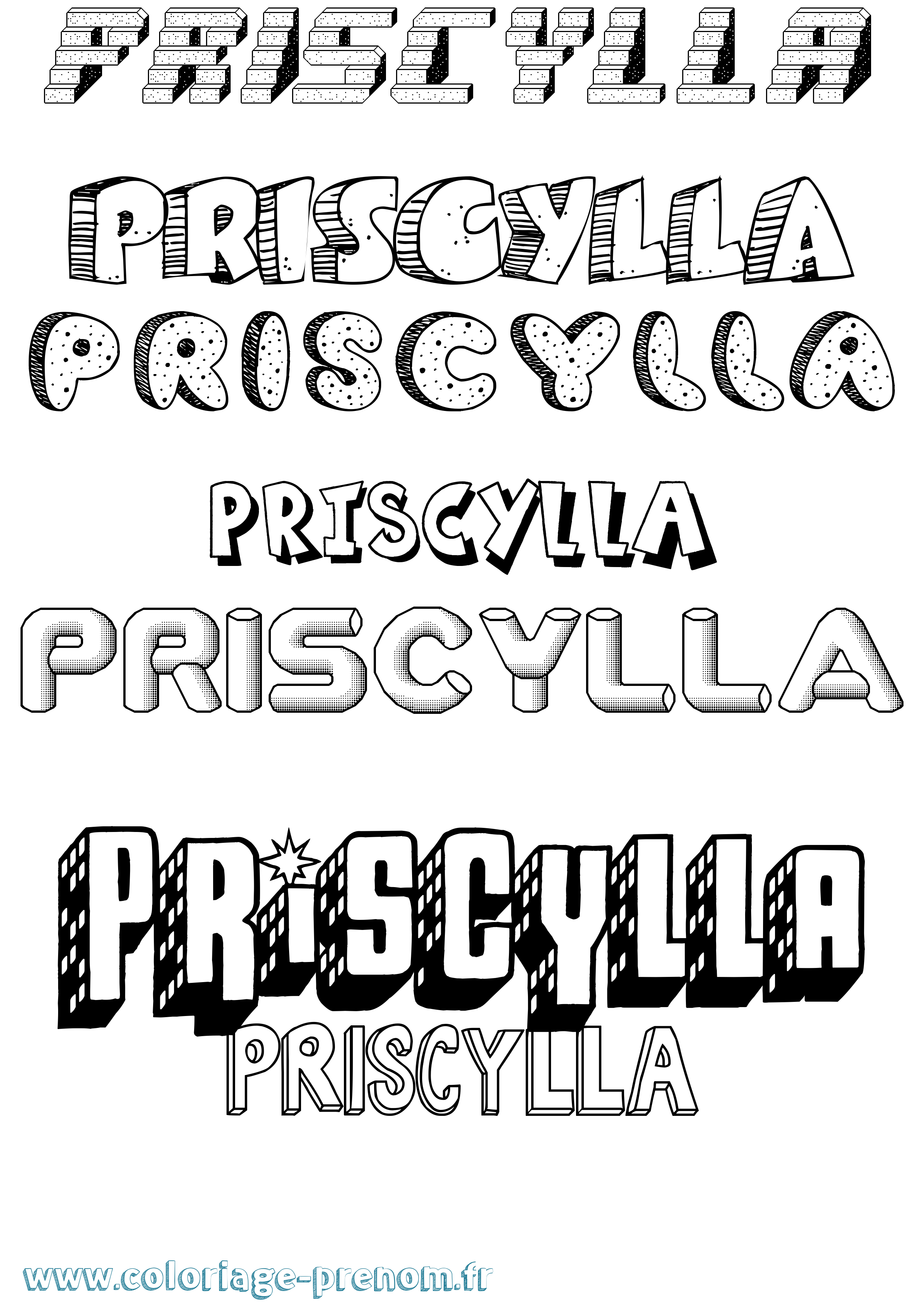 Coloriage Priscylla Effet 3D Coloriage prénom Priscylla Effet 3D