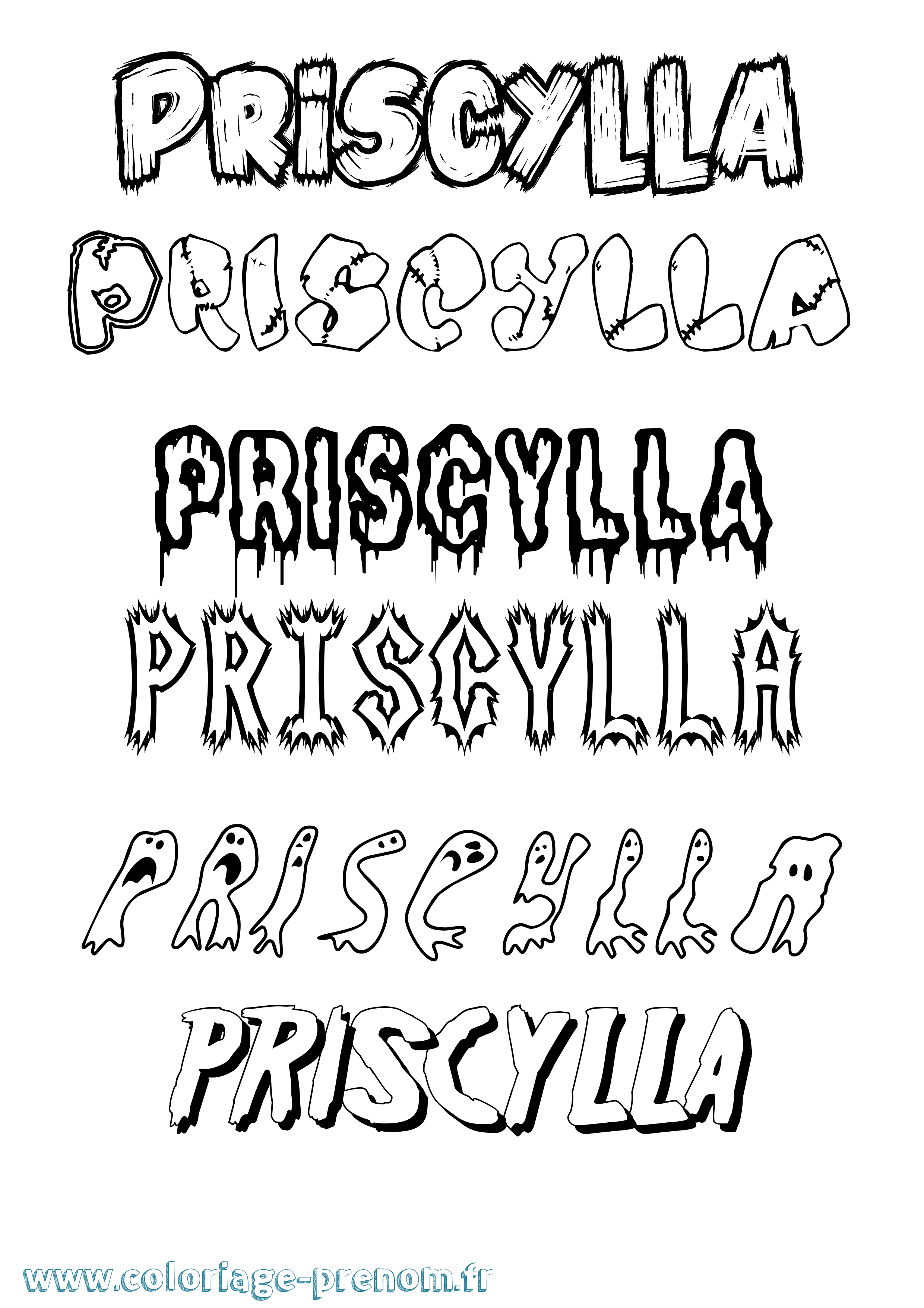 Coloriage Priscylla Frisson Coloriage prénom Priscylla Frisson