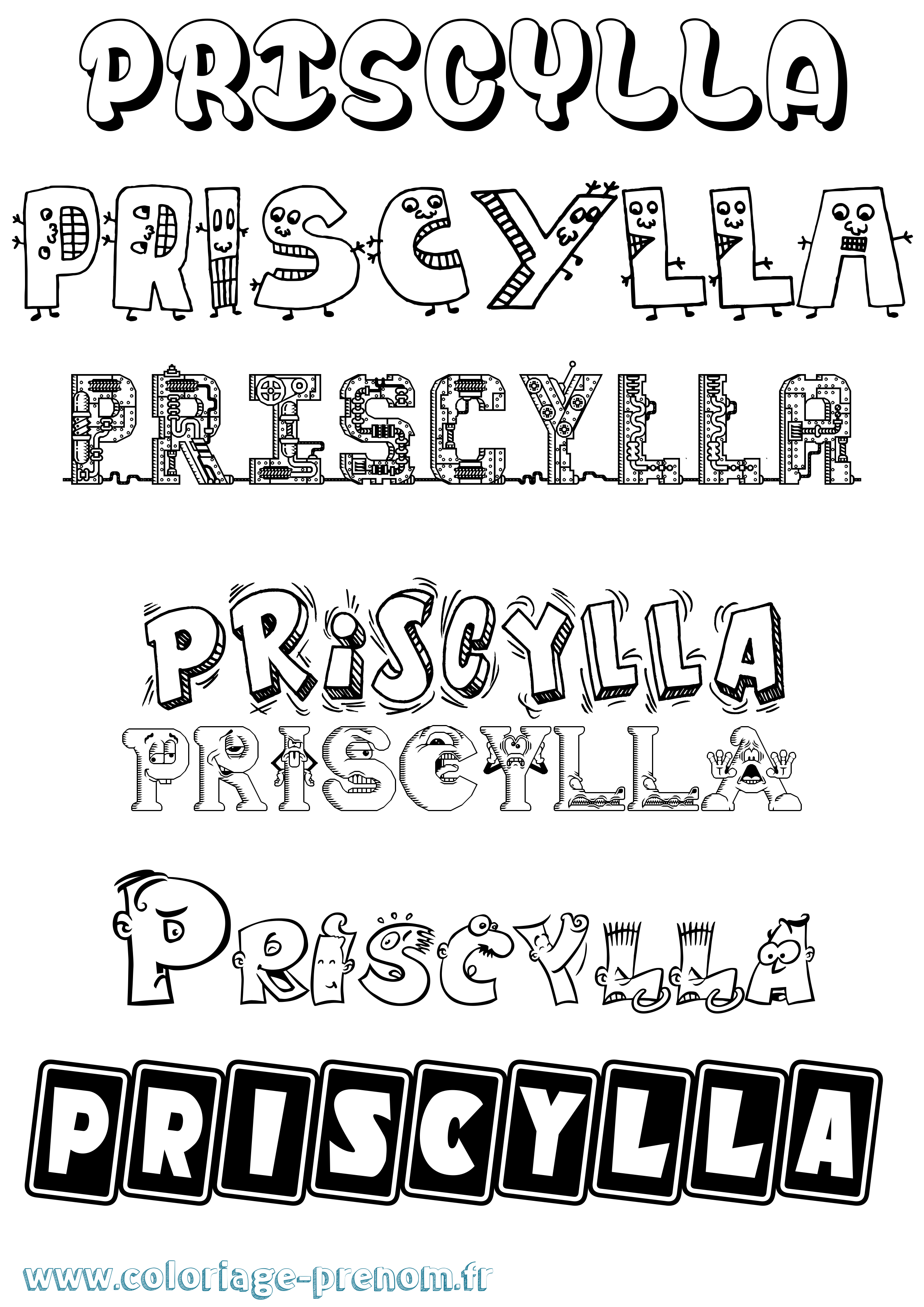 Coloriage Priscylla Fun Coloriage prénom Priscylla Fun
