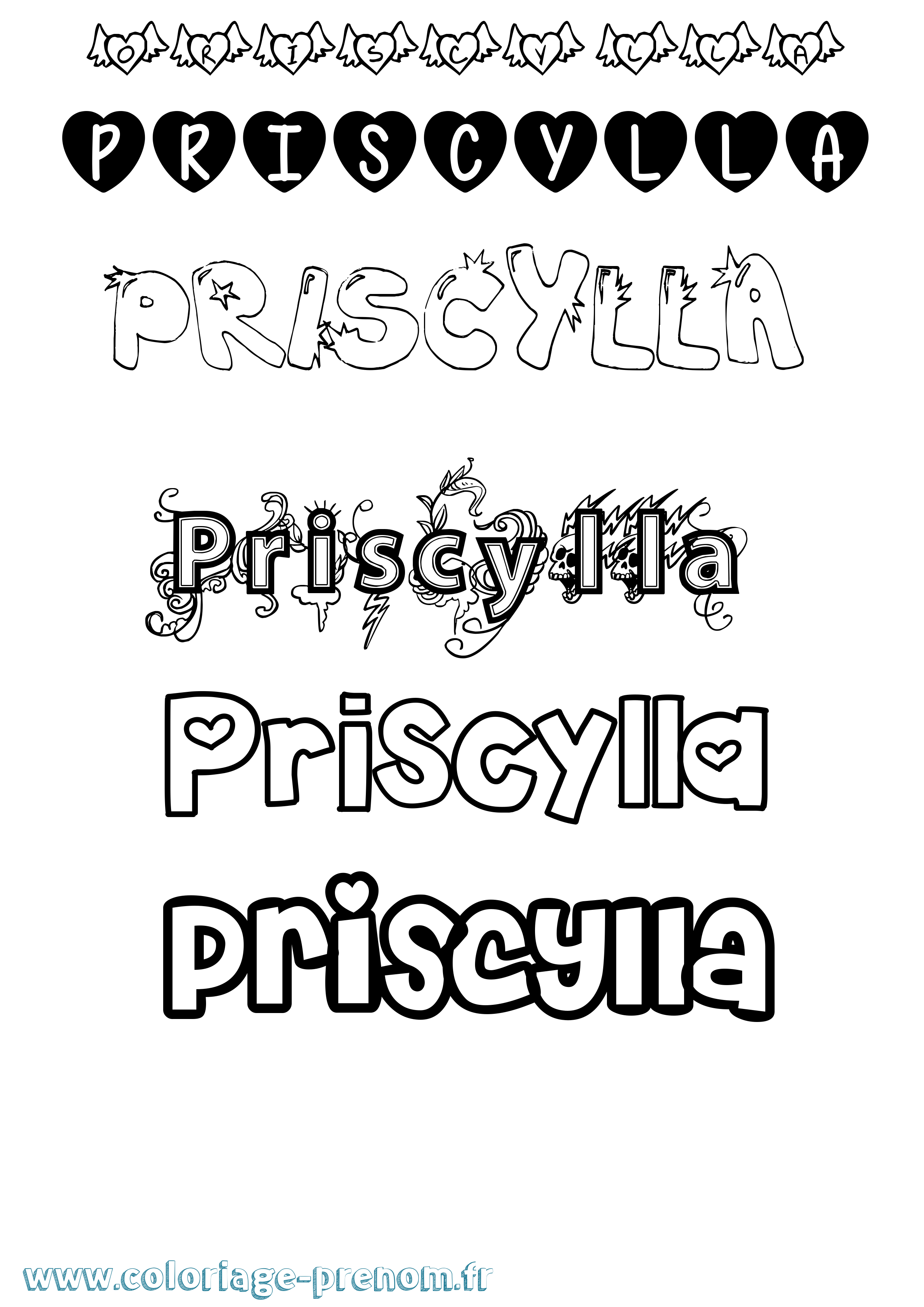 Coloriage Priscylla Girly Coloriage prénom Priscylla Girly