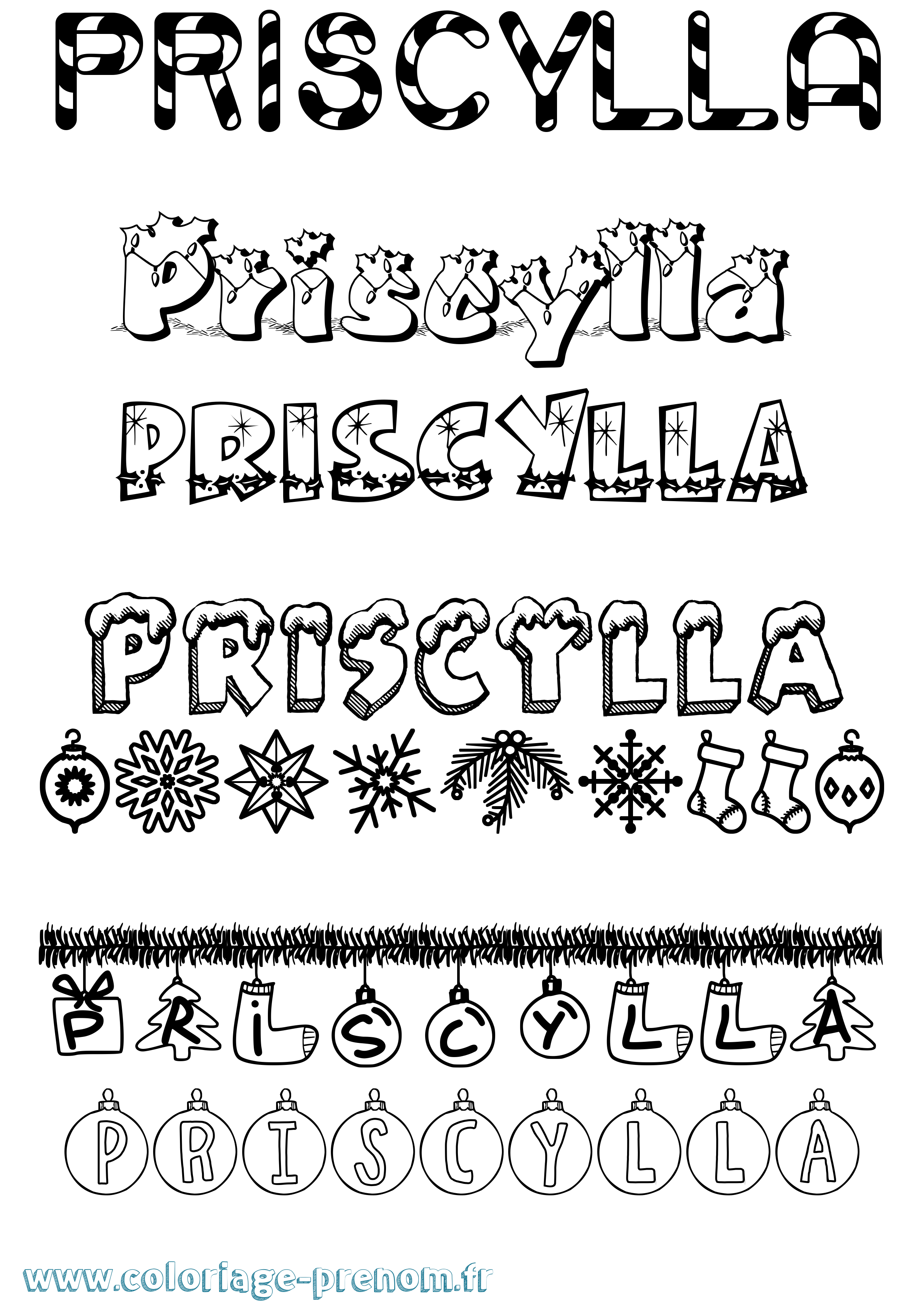 Coloriage Priscylla Noël Coloriage prénom Priscylla Noël