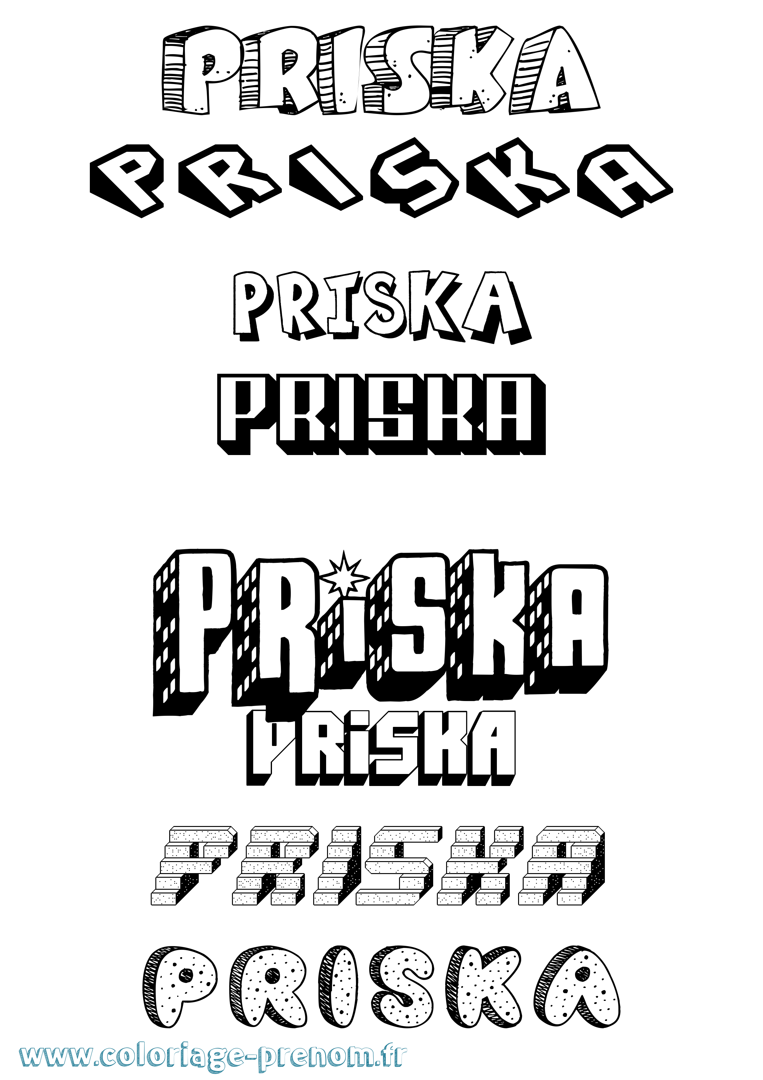 Coloriage Priska Effet 3D Coloriage prénom Priska Effet 3D