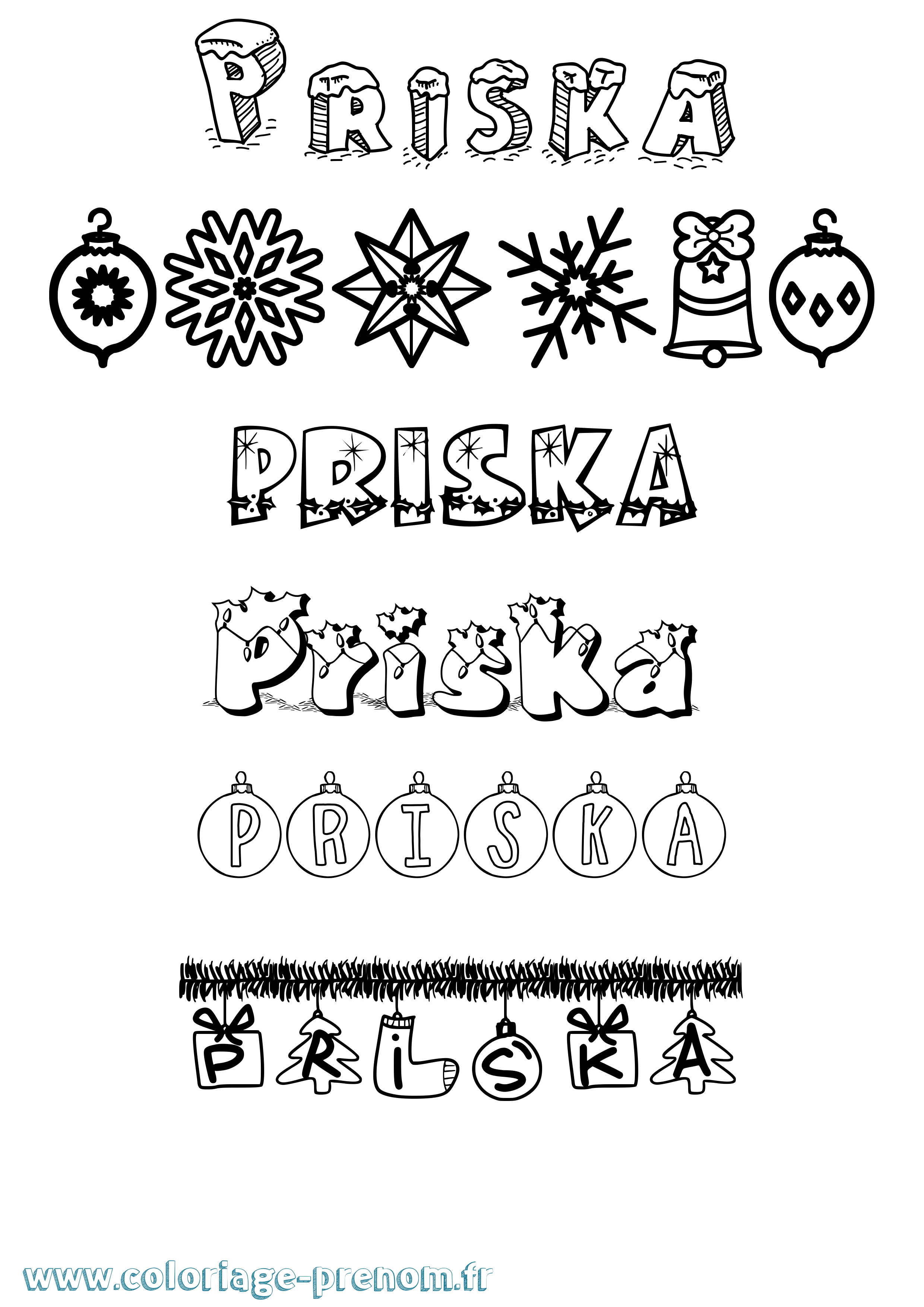 Coloriage Priska Noël Coloriage prénom Priska Noël