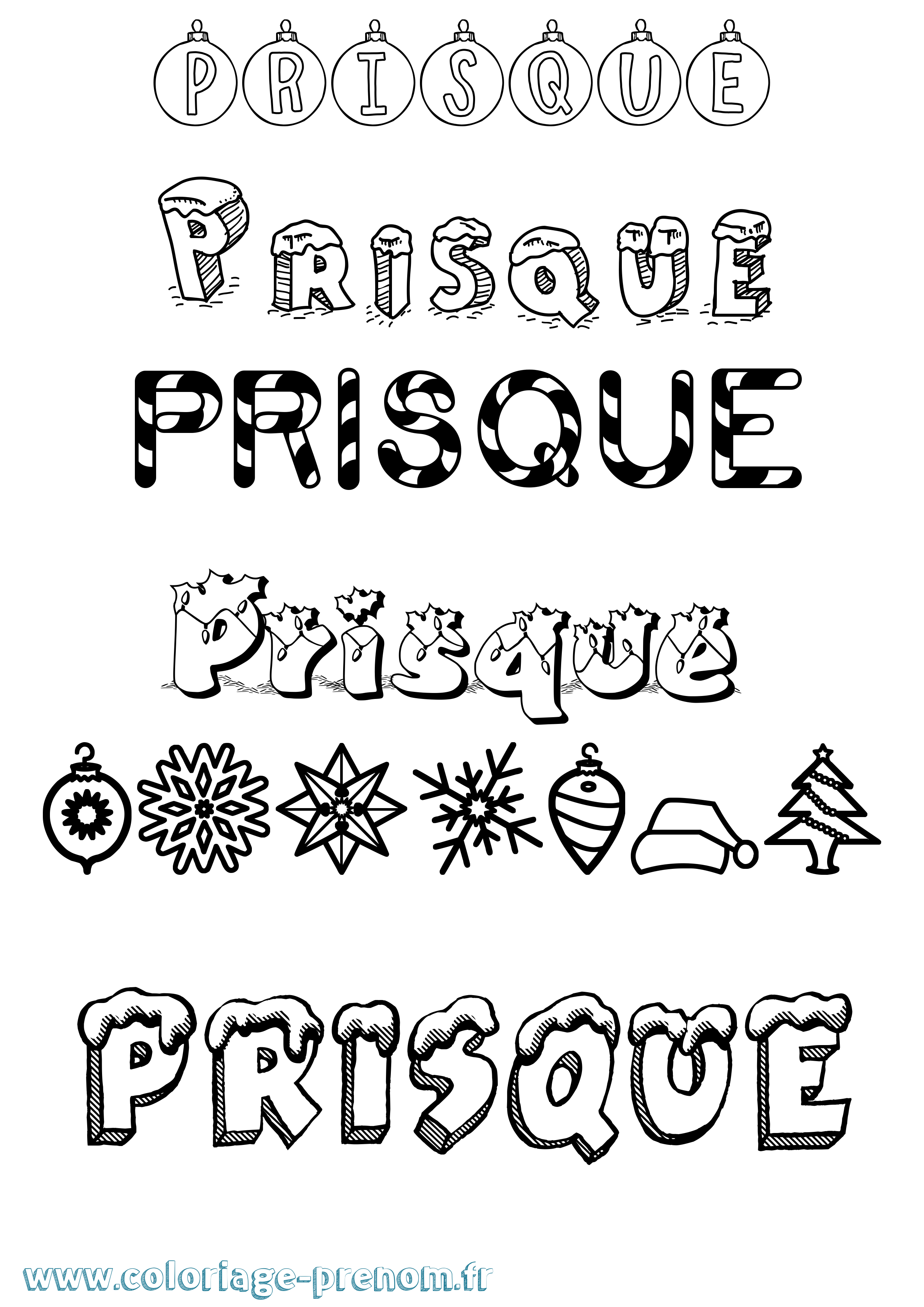 Coloriage Prisque Noël Coloriage prénom Prisque Noël