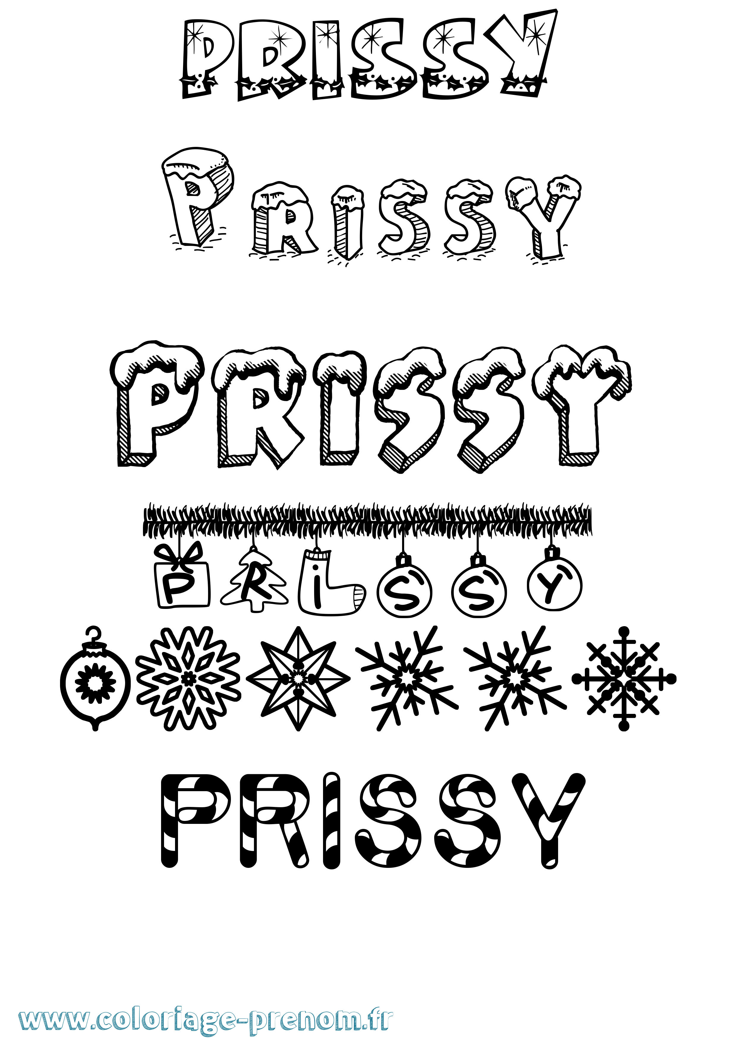 Coloriage Prissy Noël Coloriage prénom Prissy Noël