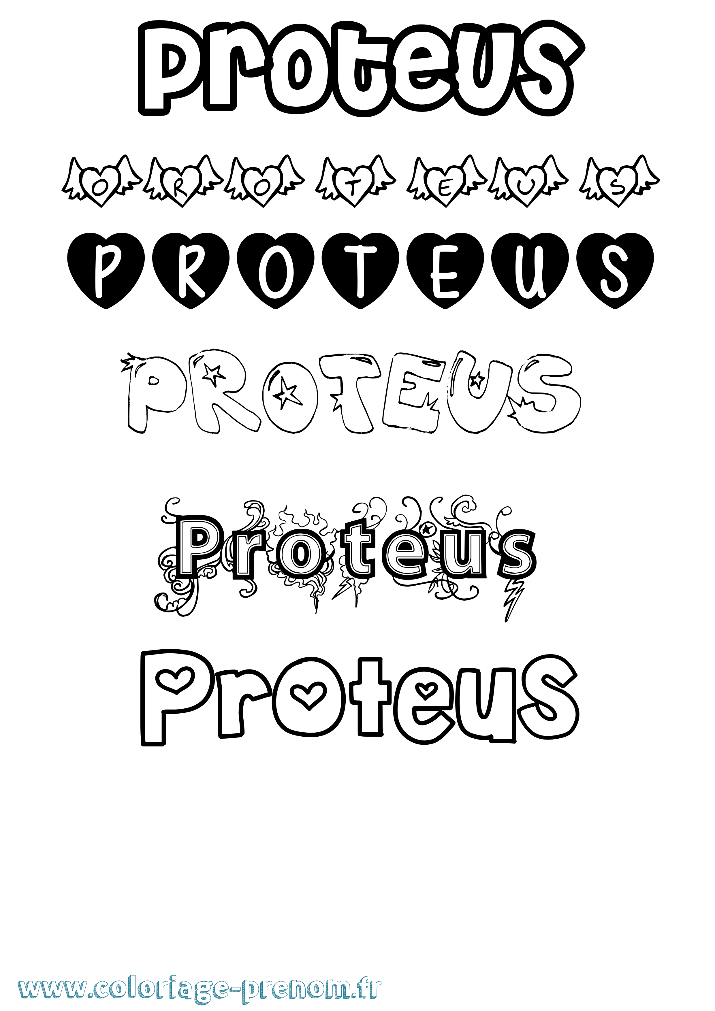 Coloriage Proteus Girly Coloriage prénom Proteus Girly