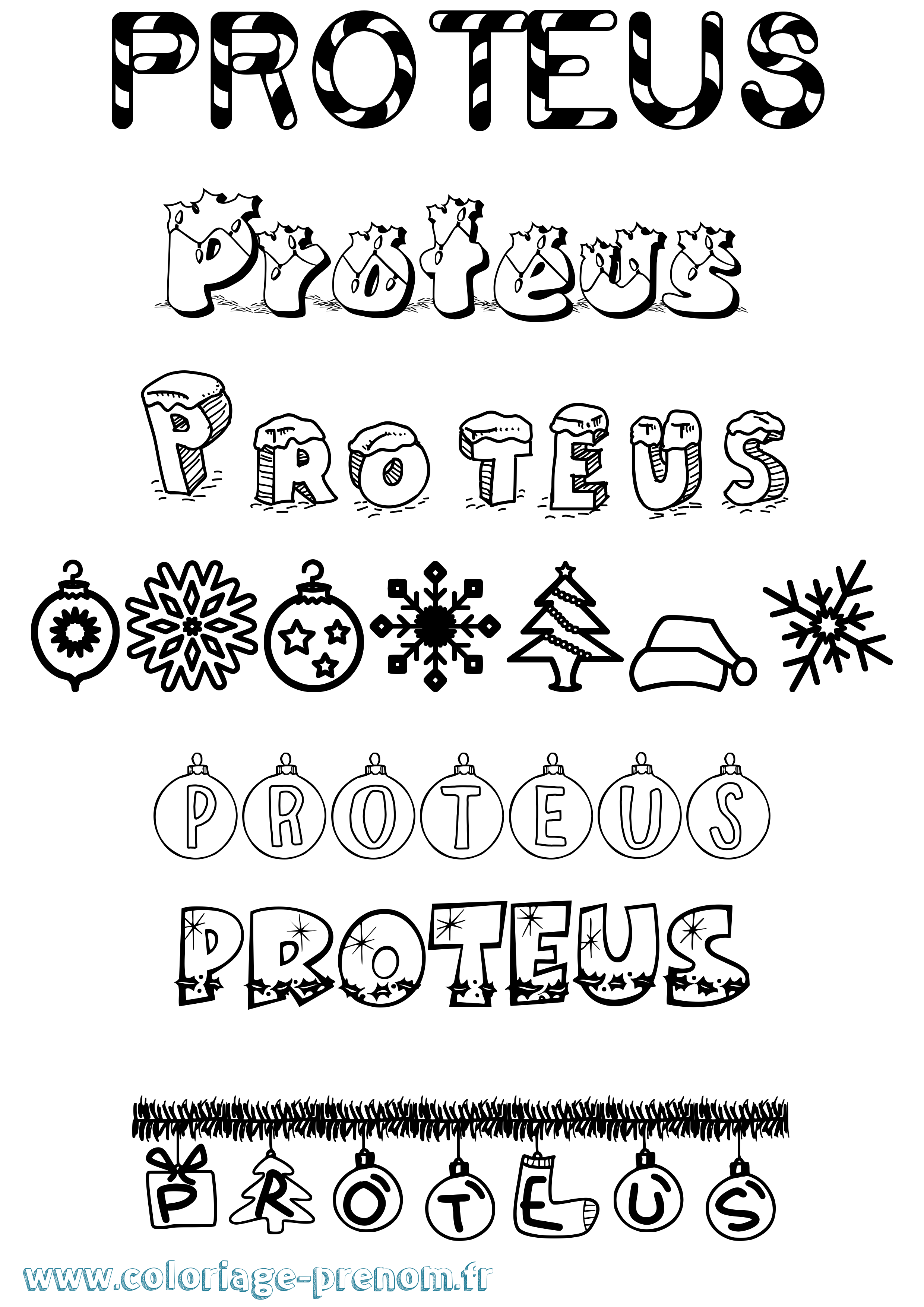 Coloriage Proteus Noël Coloriage prénom Proteus Noël