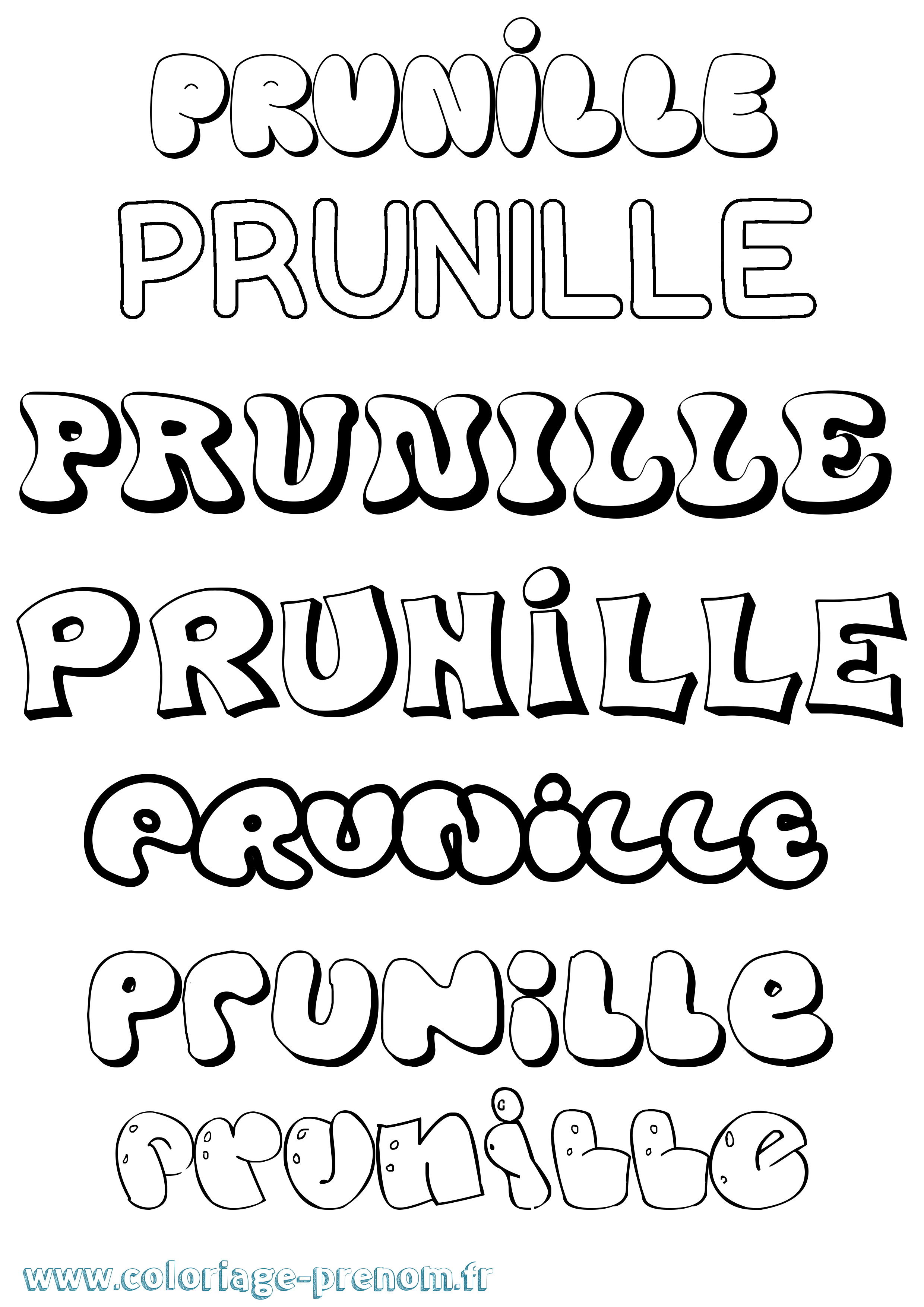 Coloriage Prunille Bubble Coloriage prénom Prunille Bubble