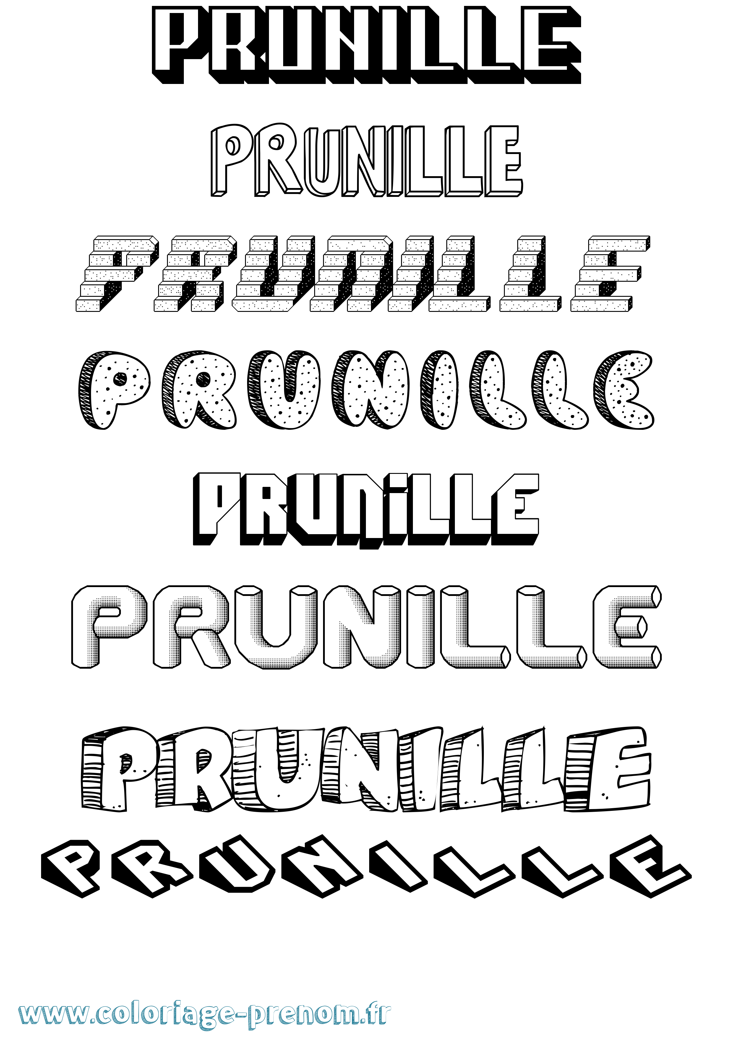 Coloriage Prunille Effet 3D Coloriage prénom Prunille Effet 3D