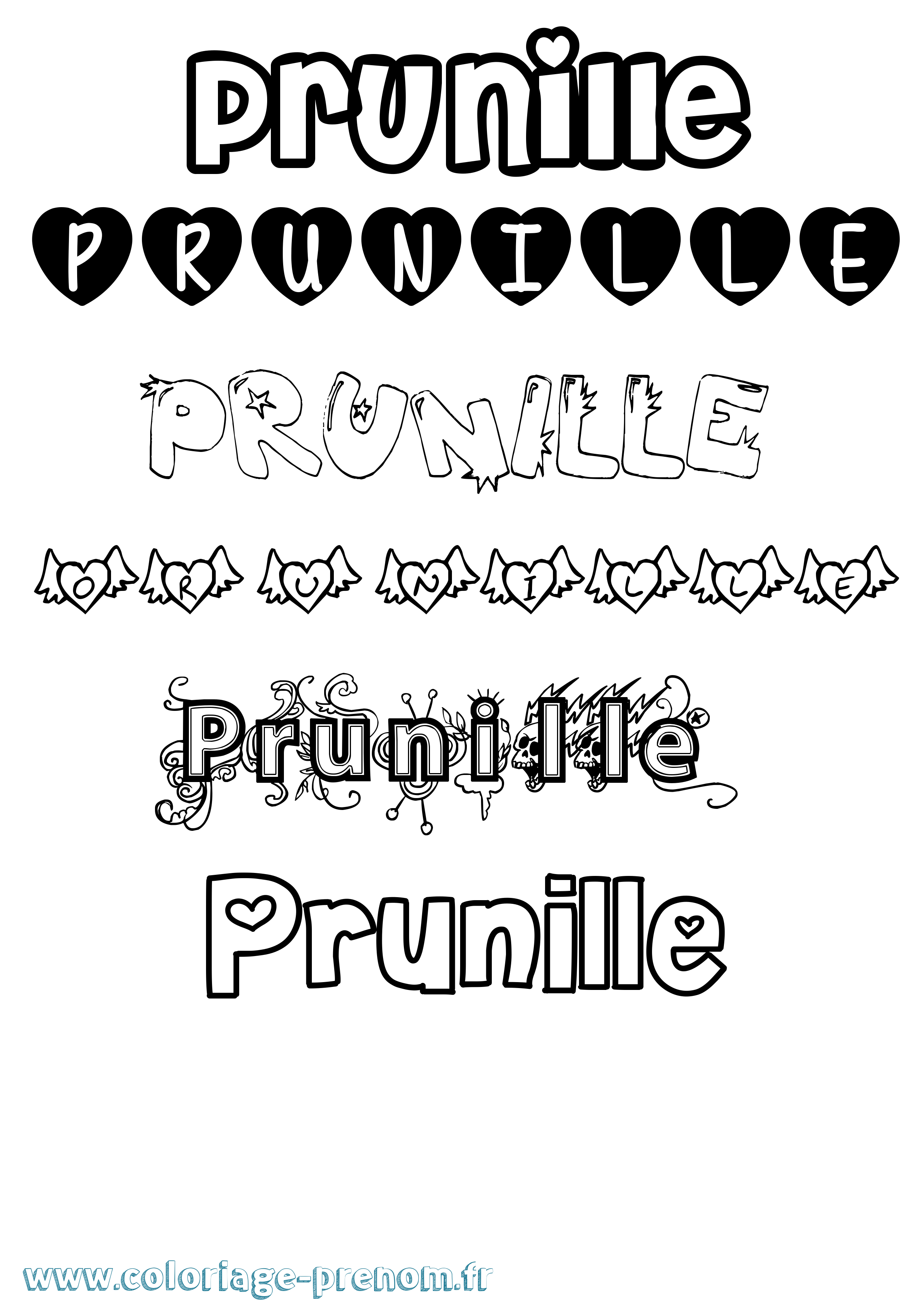 Coloriage Prunille Girly Coloriage prénom Prunille Girly